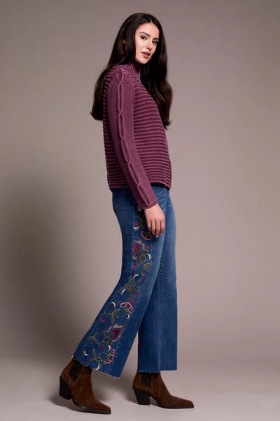 Tribal Vintage Washed Cable Knit Mock Neck Sweater