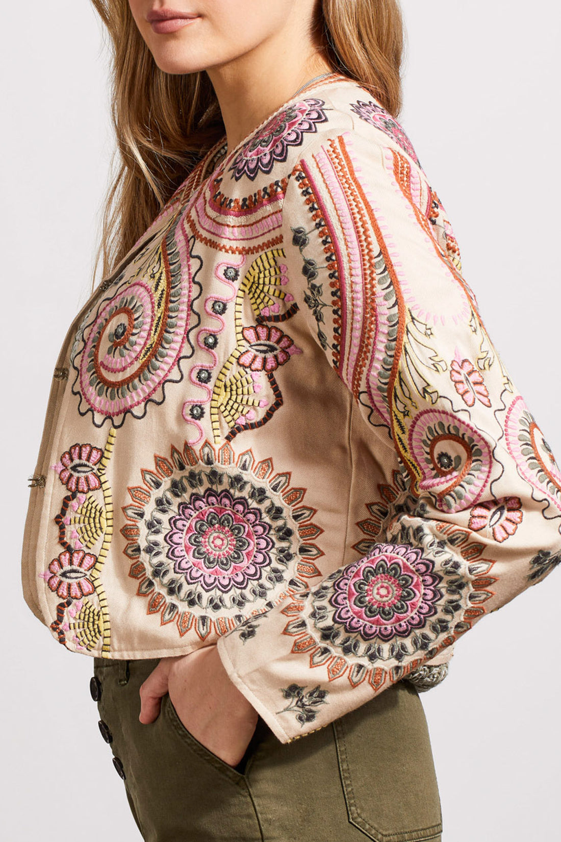 Tribal Lined Embroidered Crop Jacket