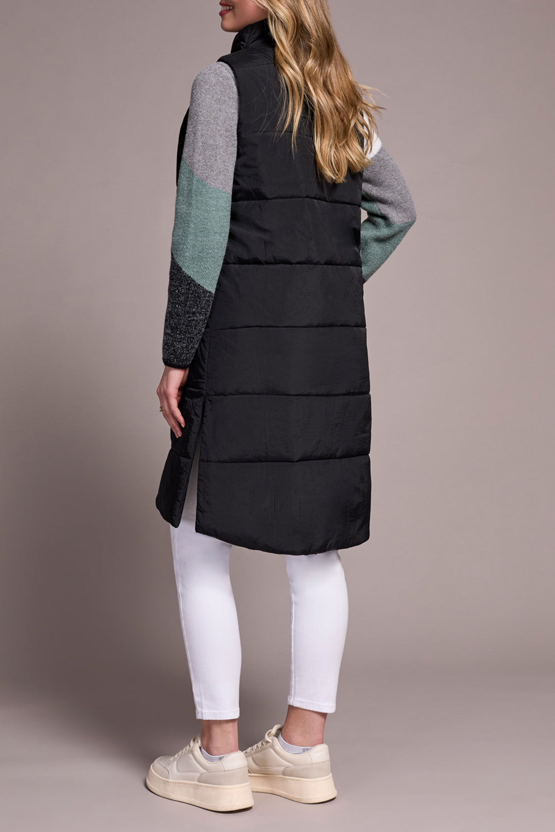 Tribal Black Long Zip-Front Quilted Vest