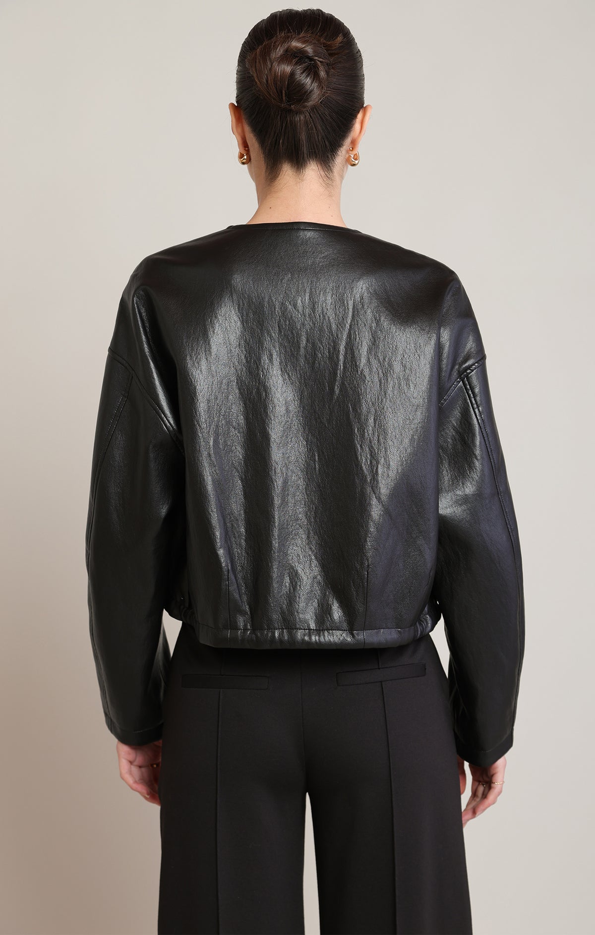 Black Tape Collarless Faux Leather Jacket