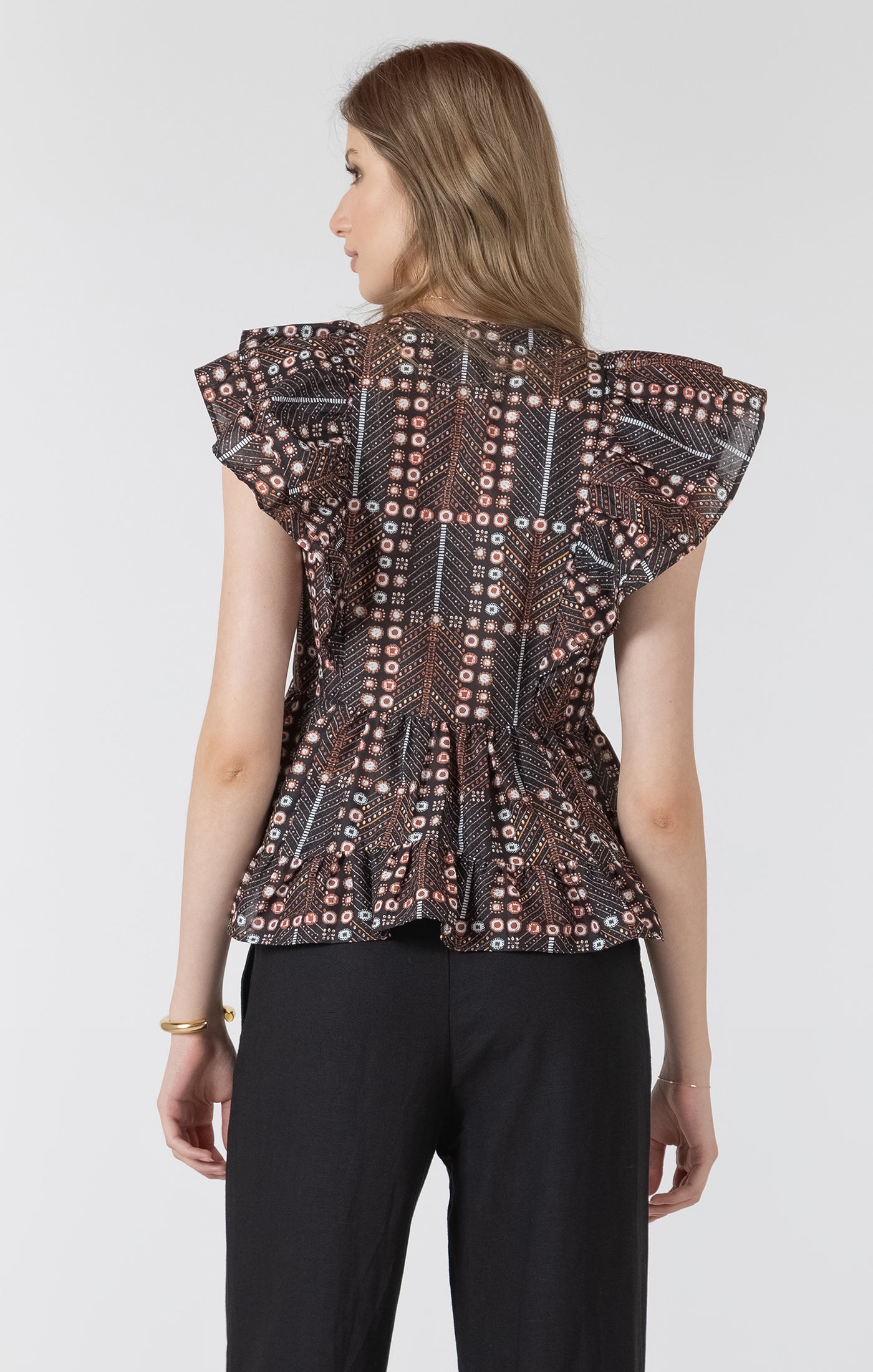 Black Tape Printed Ruffled Tencel Blouse
