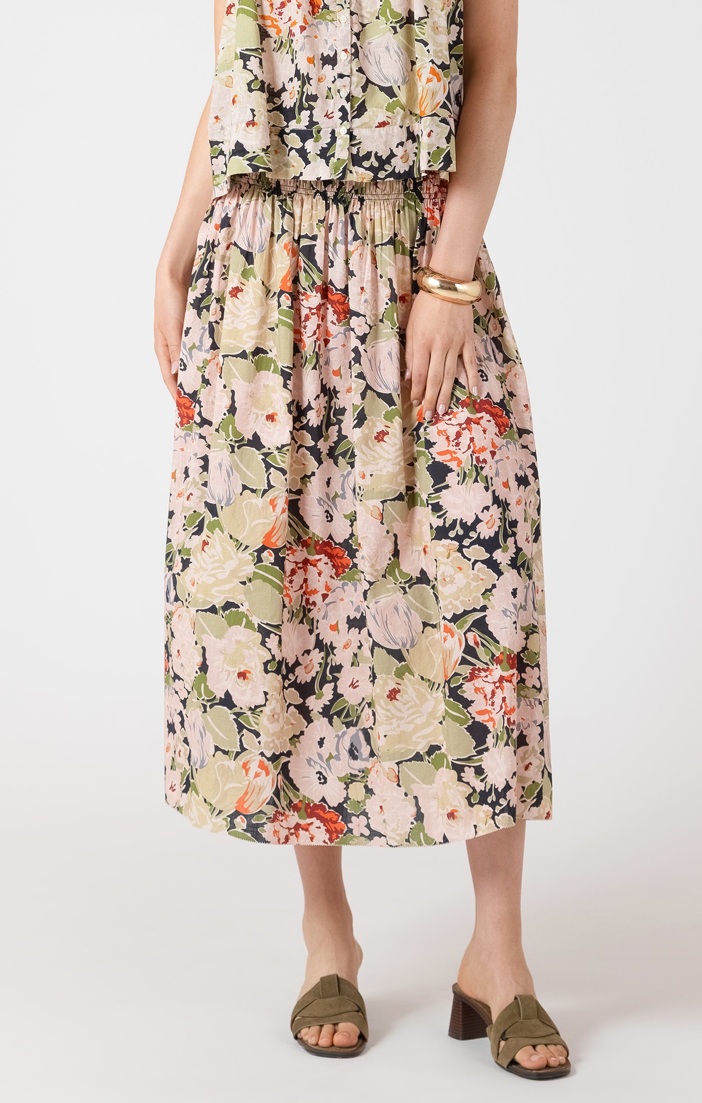 Dex Smocked Waist Midi Skirt