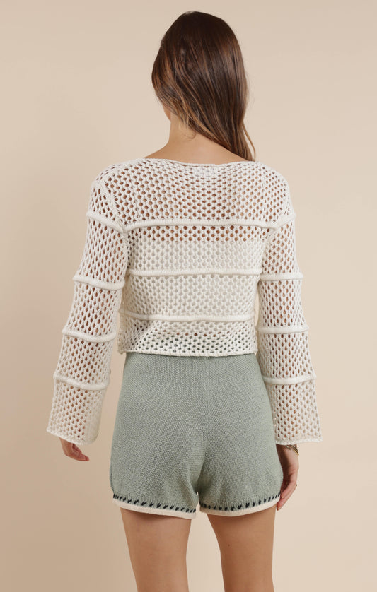 Sage The Label Poppy Crochet Bell Sleeve Sweater
