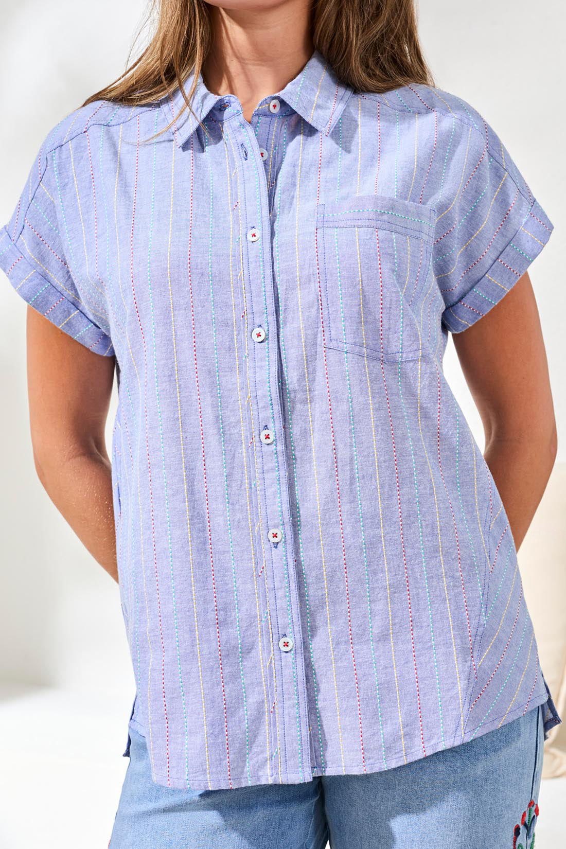 Tribal Cap Sleeve Shirt With Cuts