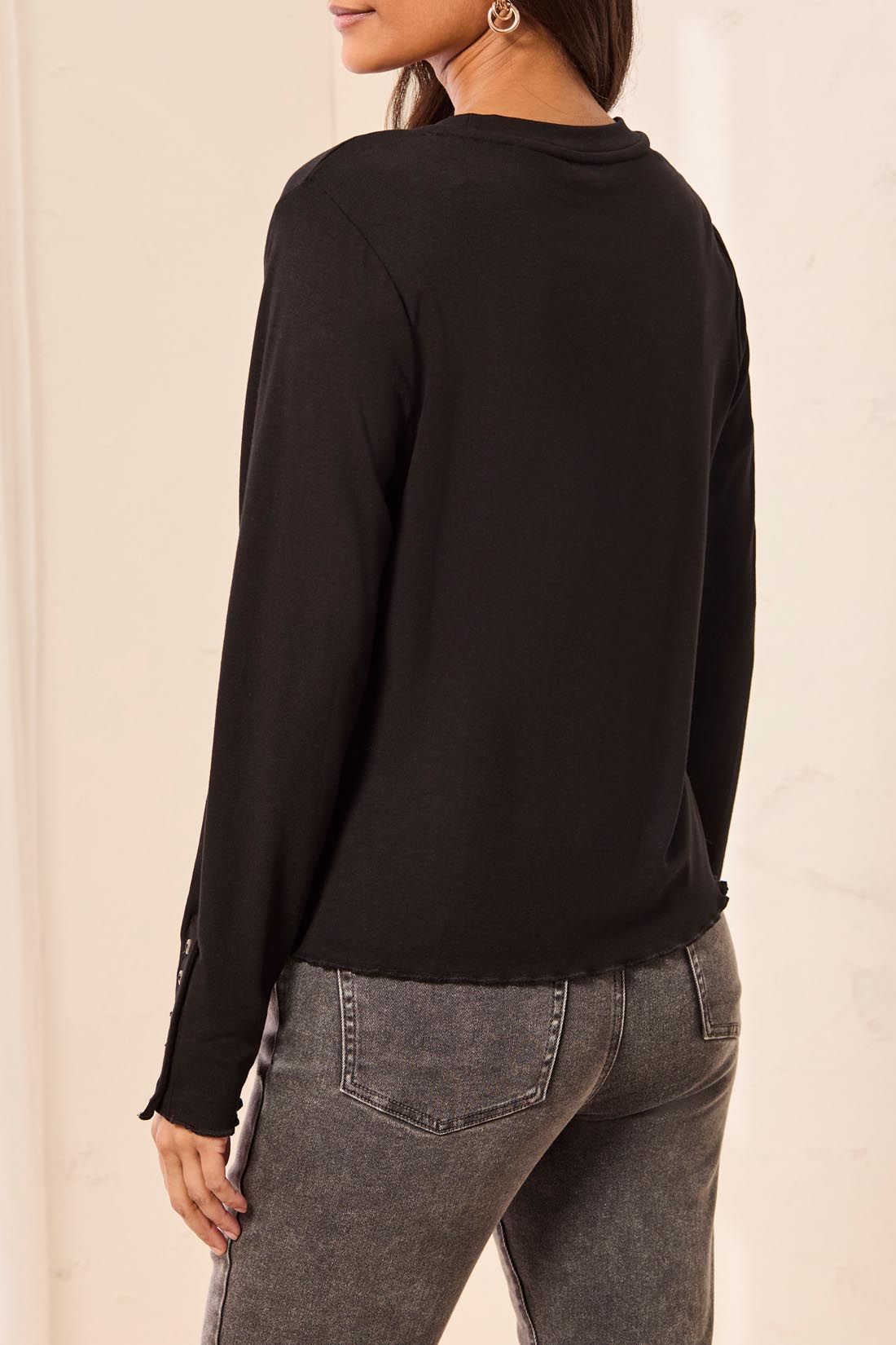 Tribal Crew Neck Top With Button Detail