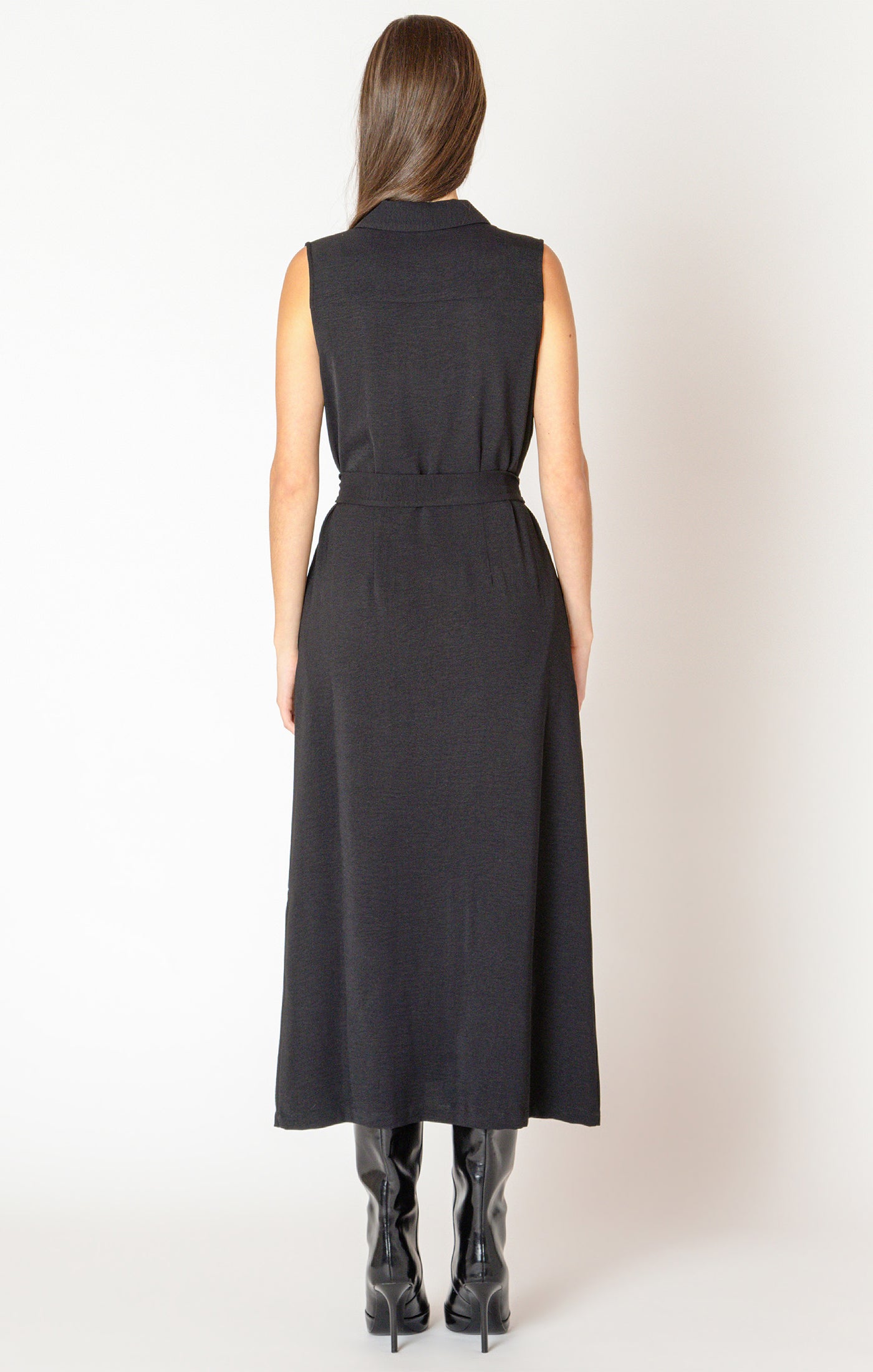 Black Tape Sleeveless Belted Shirt Dress