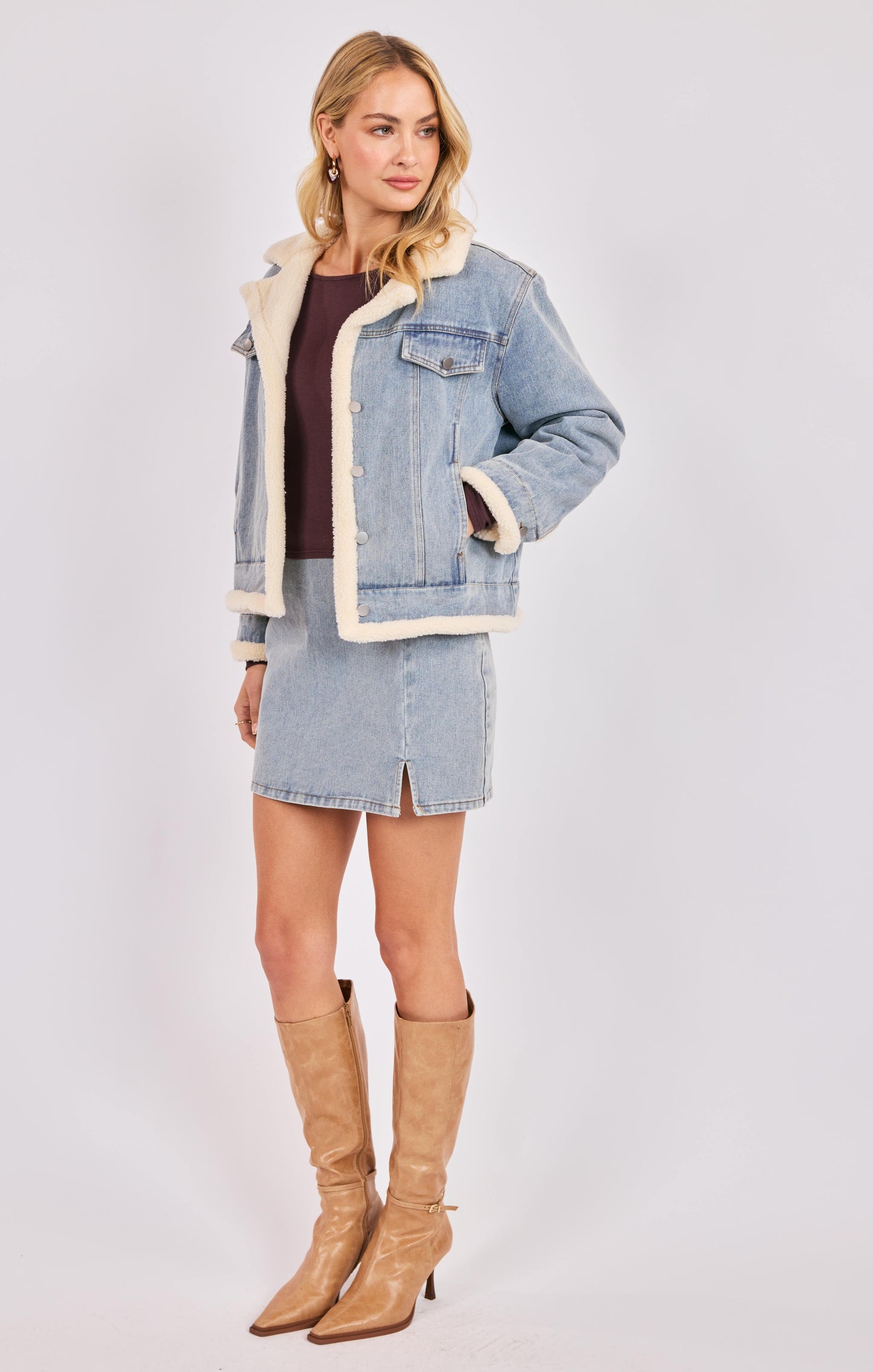 Sadie & Sage Metropolis Denim Jacket With Faux Shearling