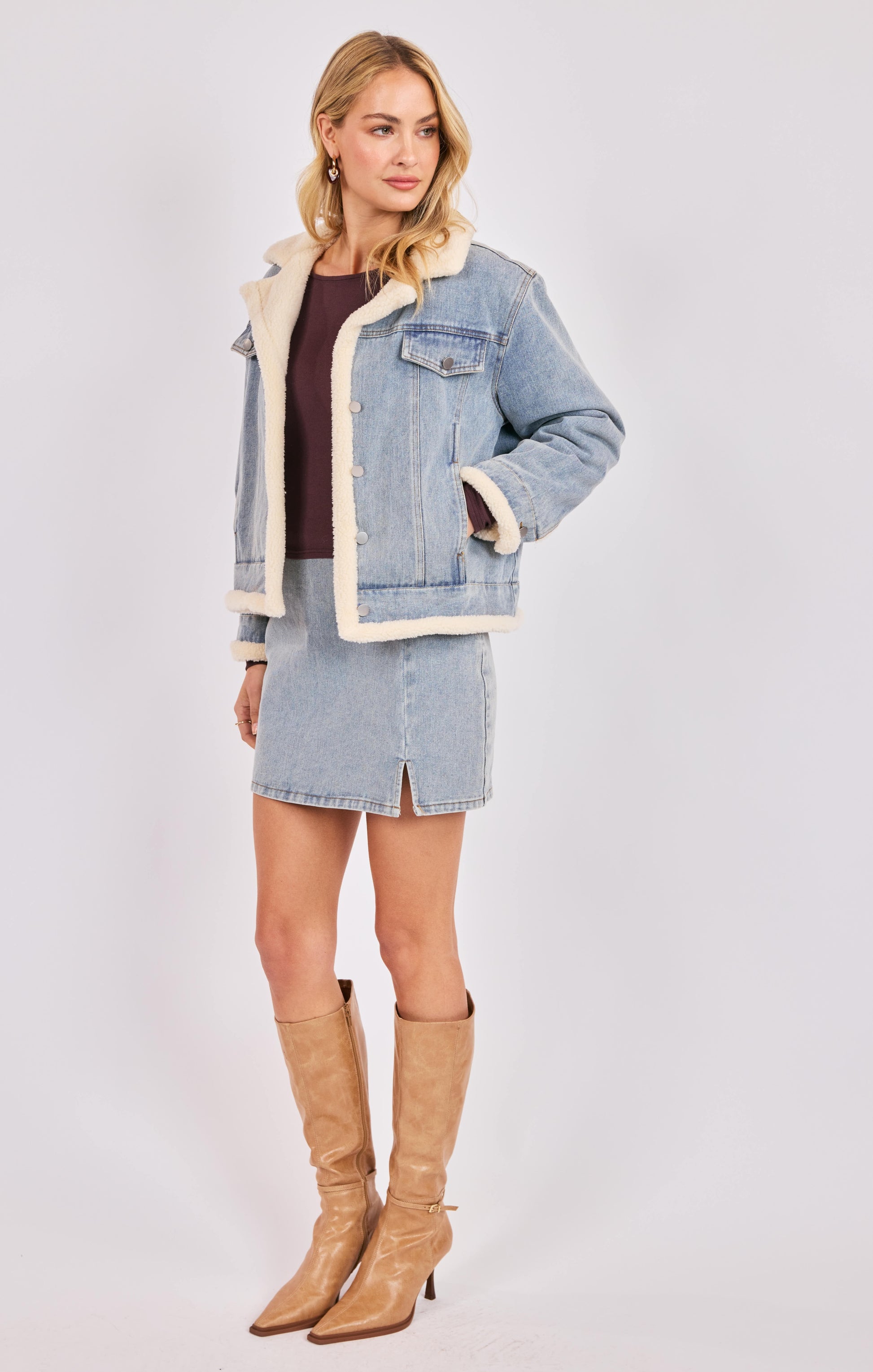 Sadie & Sage Metropolis Denim Jacket With Faux Shearling