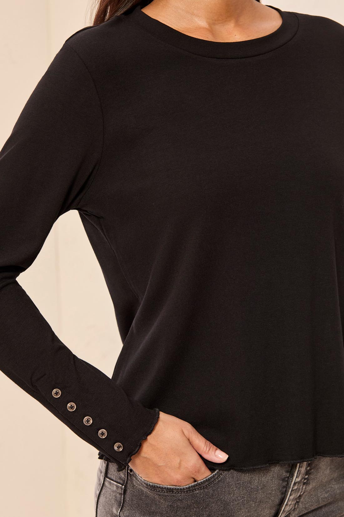 Tribal Crew Neck Top With Button Detail