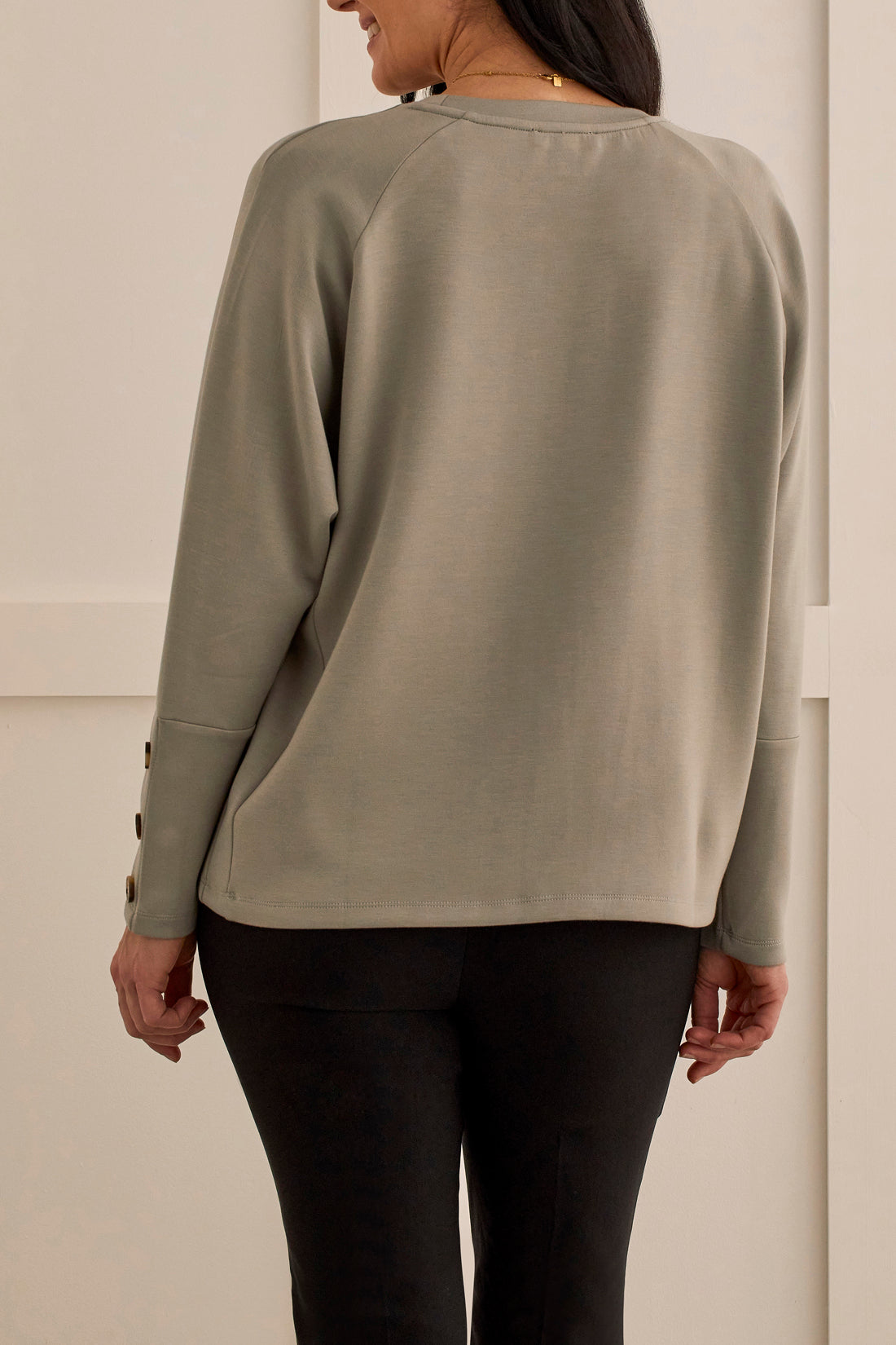 Tribal Long Sleeve Crew Neck Top With Buttons