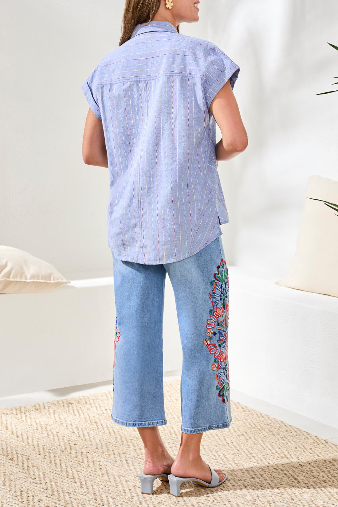 Tribal Cap Sleeve Shirt With Cuts
