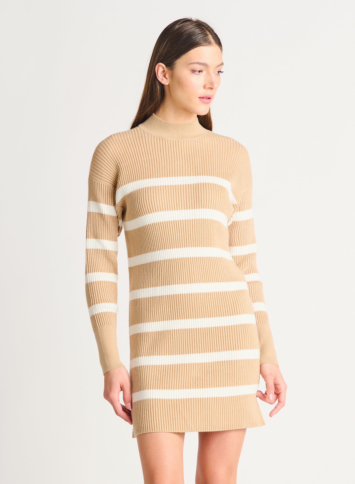 Dex Mock-Neck Striped Sweater Dress