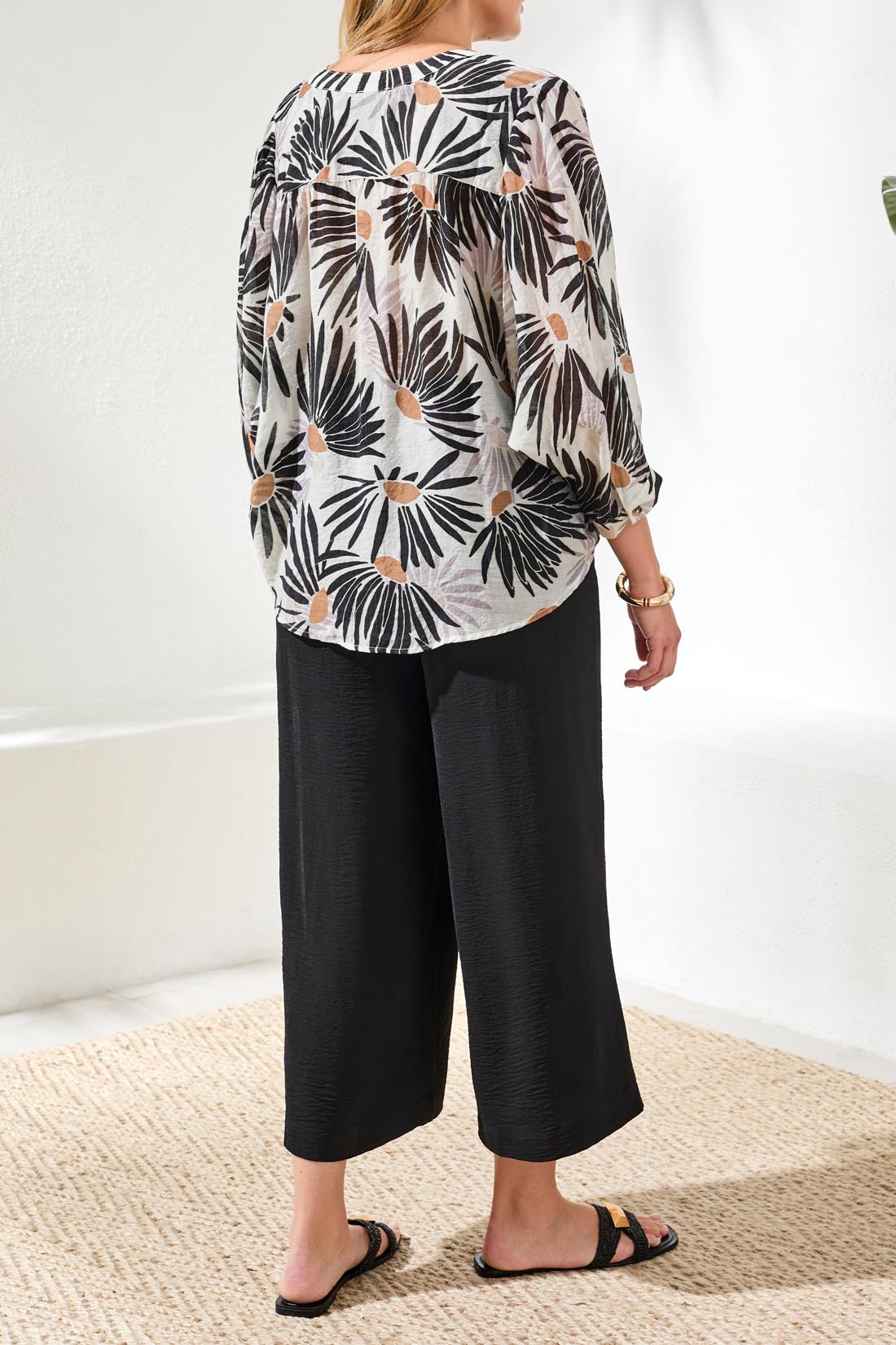 Tribal Flowy Dolman Sleeve Blouse With Self-Covering Buttons