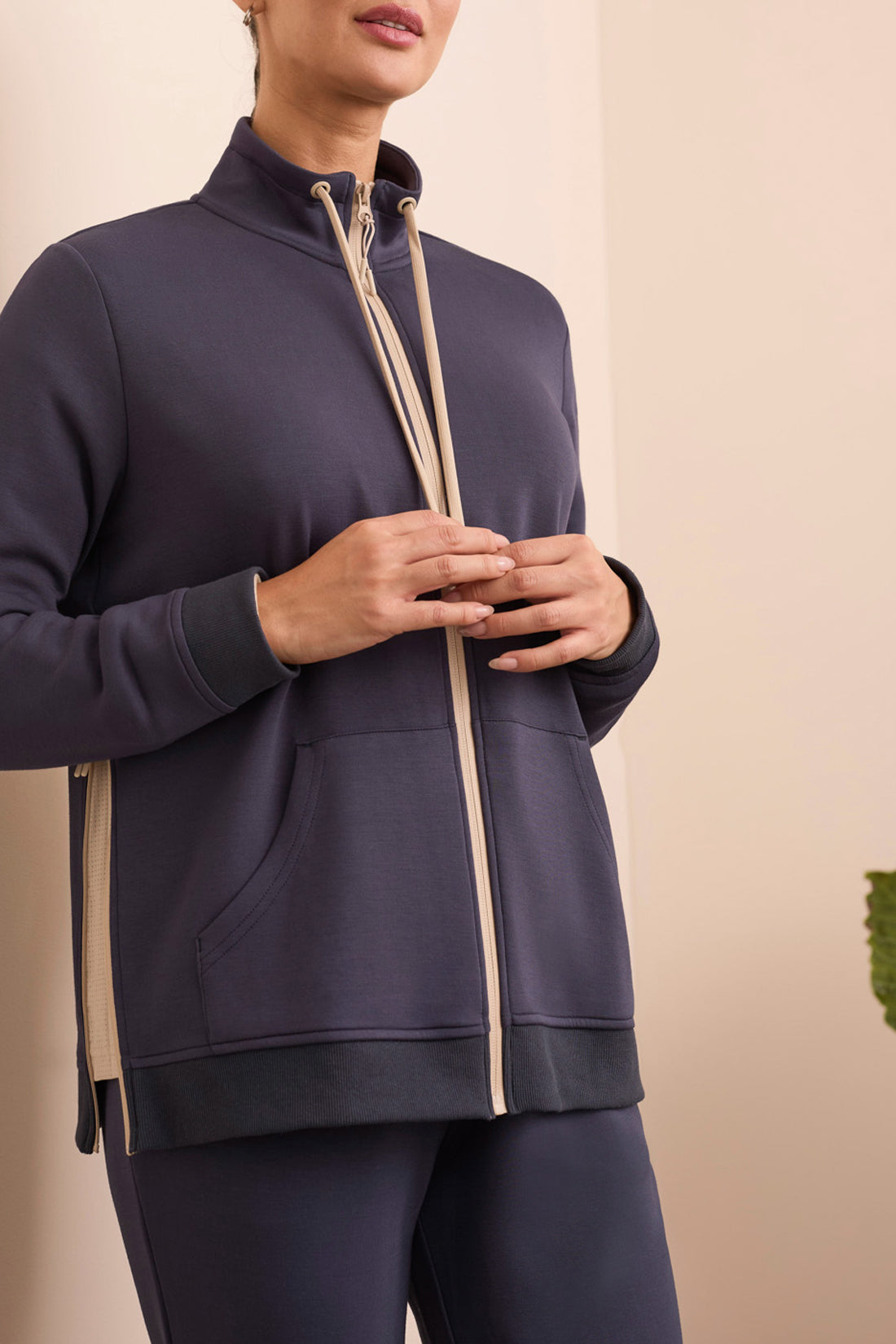 Tribal Techno Lux Textured Mock Neck Cardigan