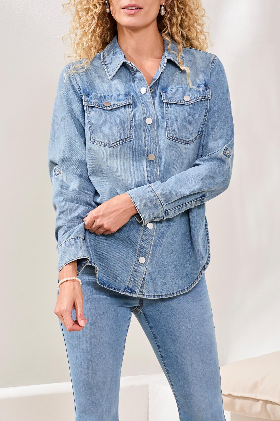 Tribal Classic Denim Shirt With Roll Up Sleeves