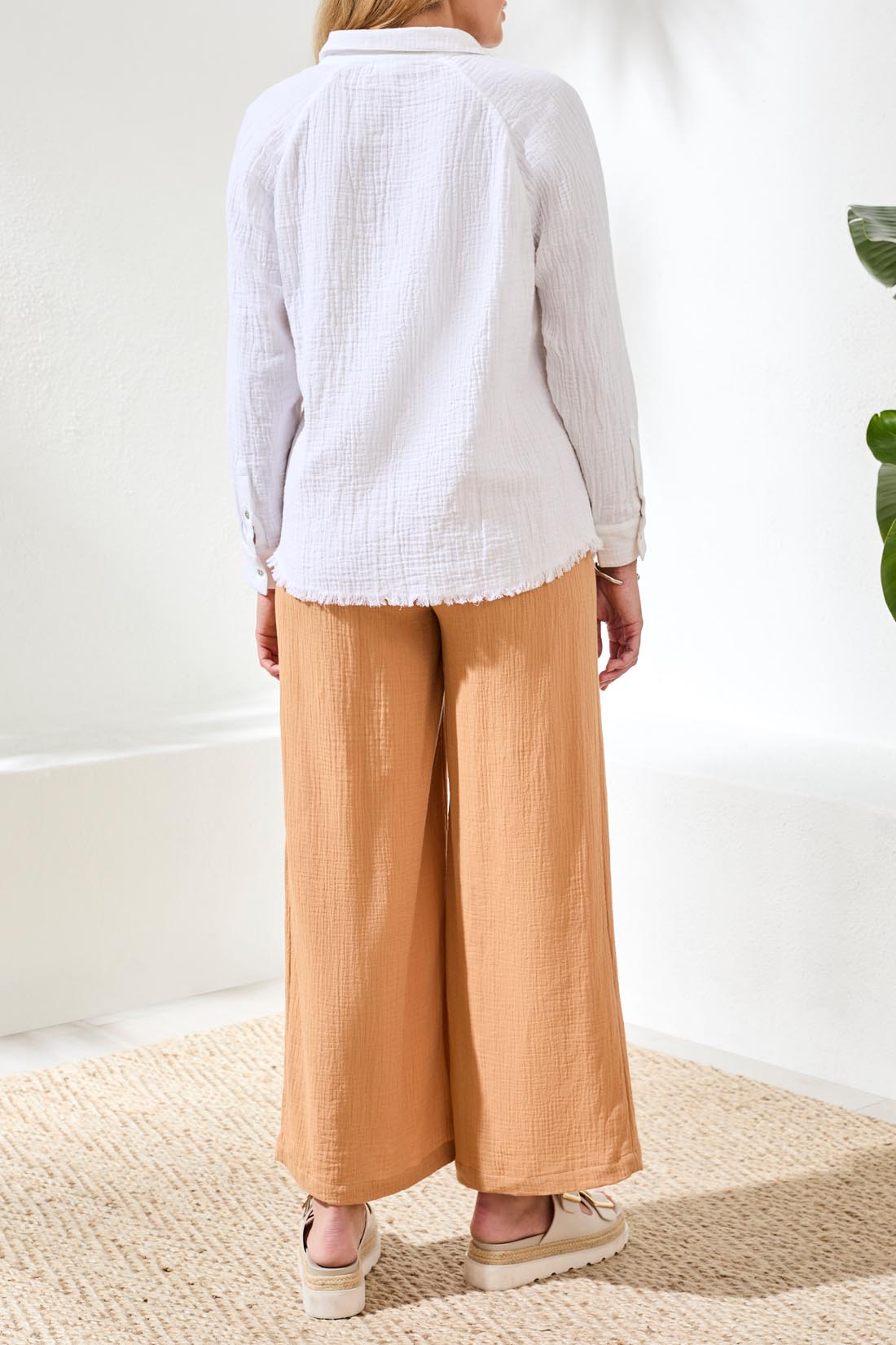 Tribal Crinkle Gauze Button-Front Tie Blouse