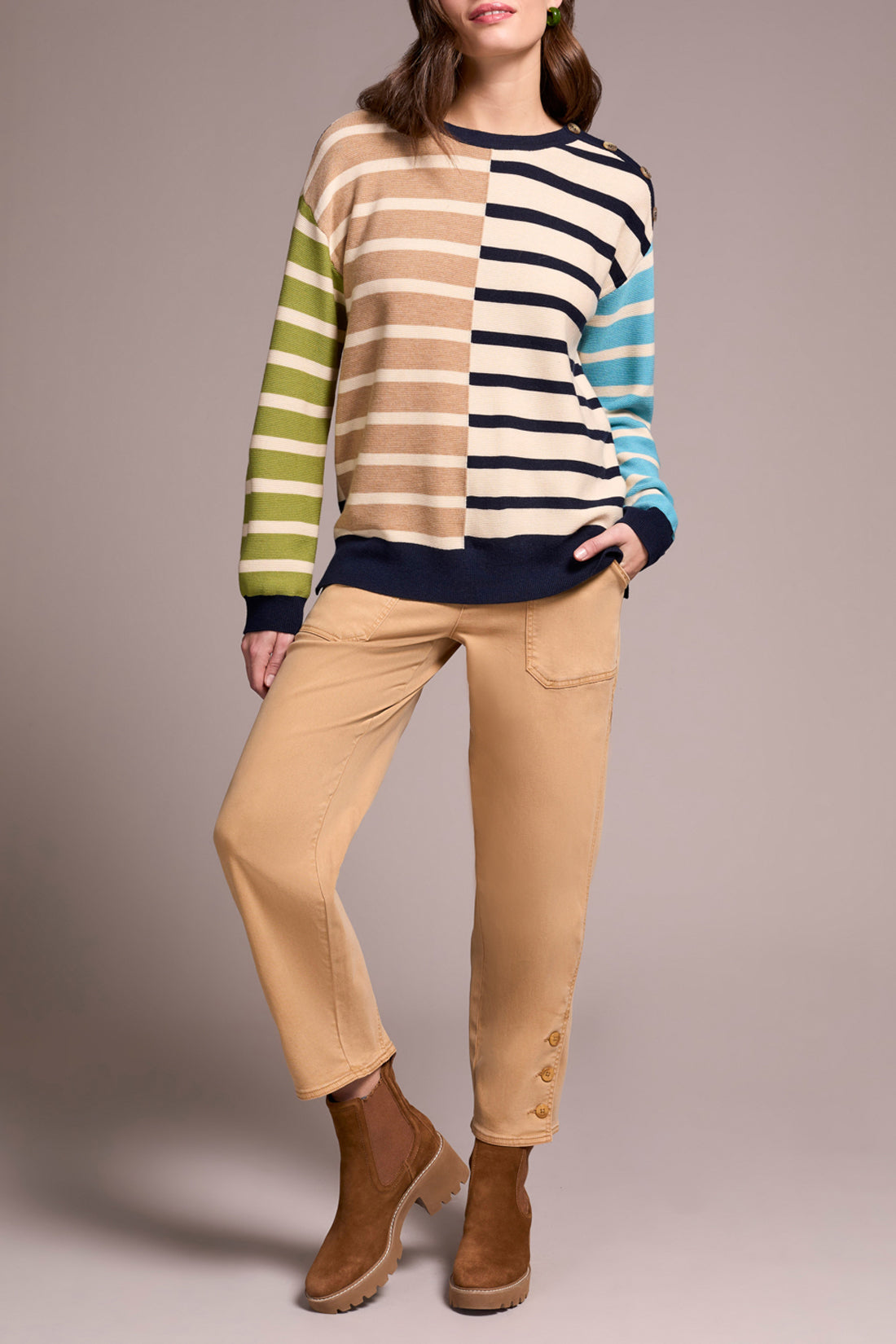 Tribal Crew Neck Sweater With Button Detail