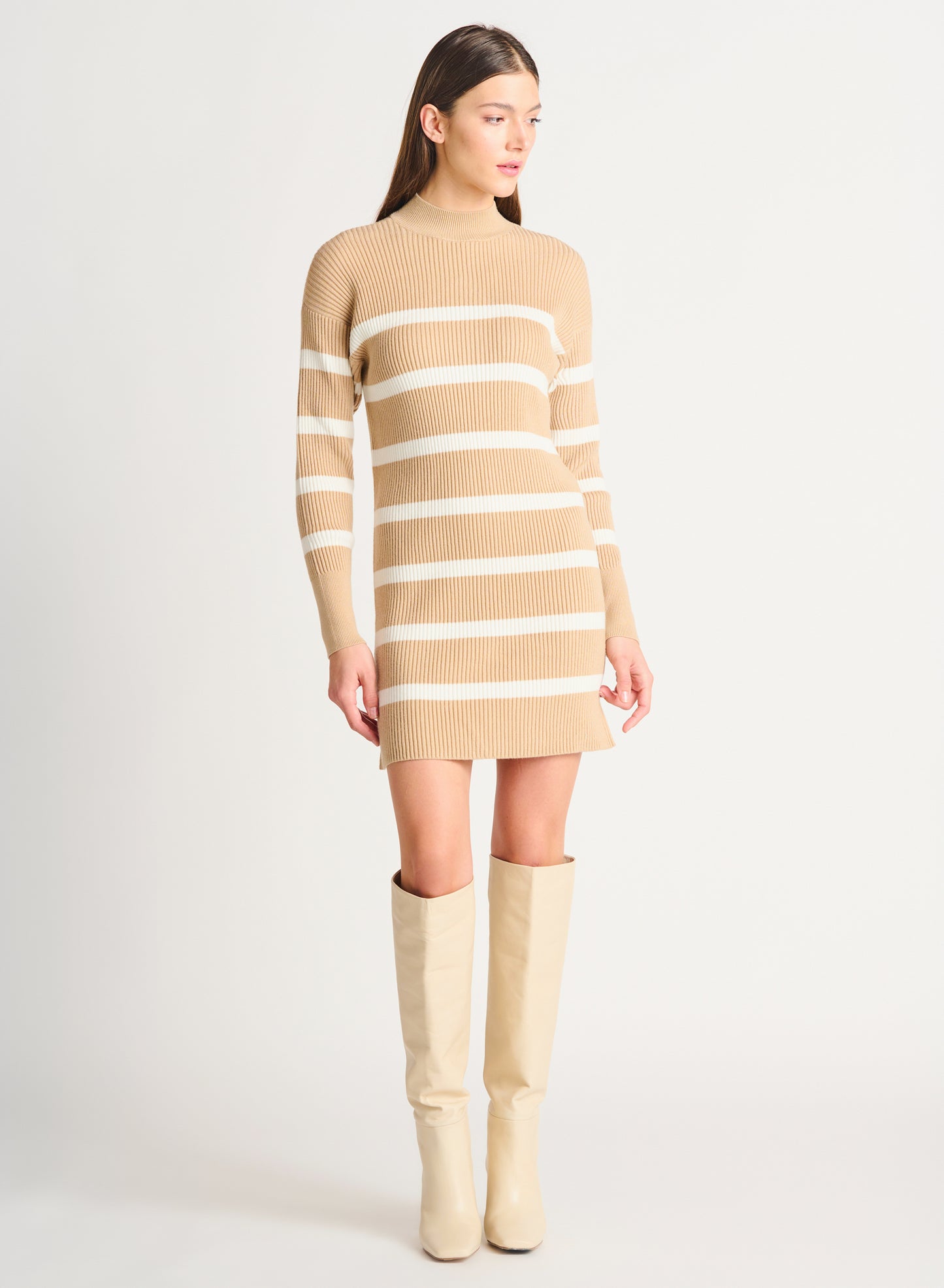 Dex Mock-Neck Striped Sweater Dress