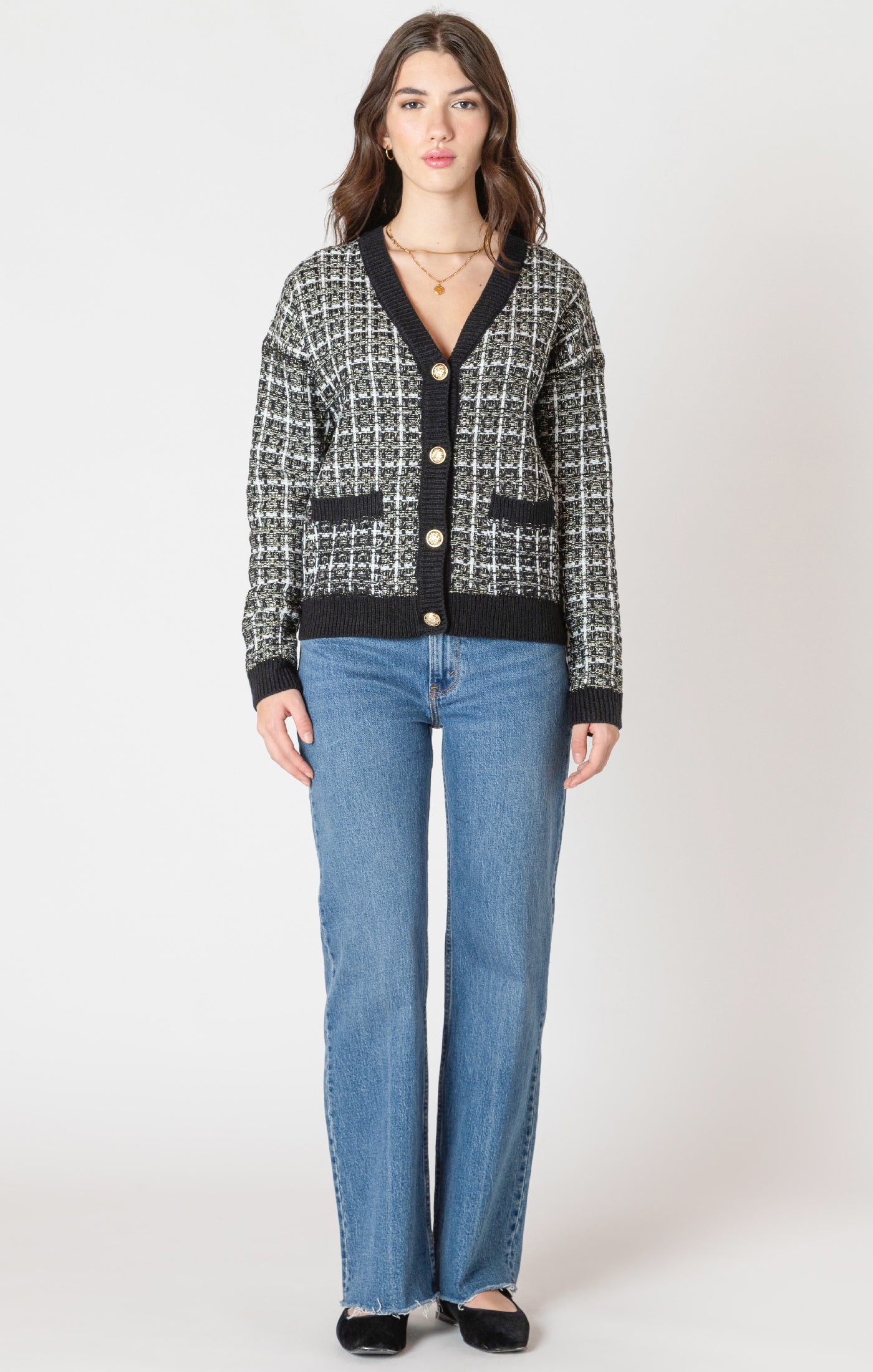 Black Tape Tweed Texture Cardigan