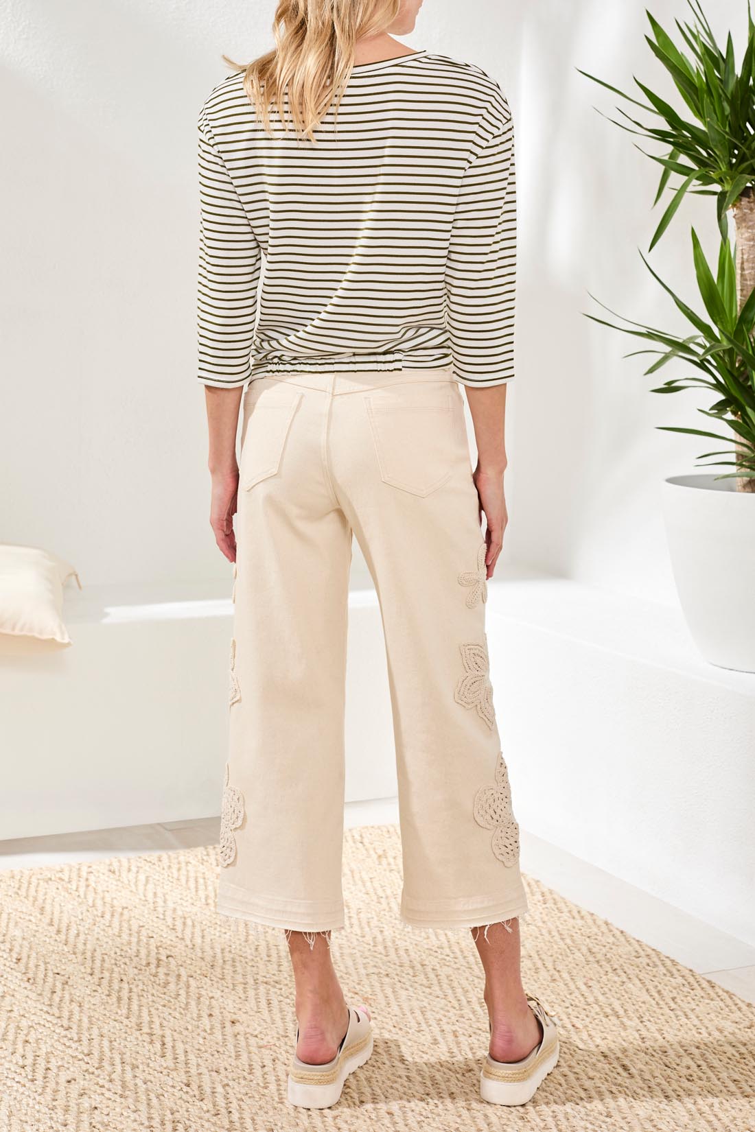 Tribal Audrey Button Fly Wide Crop With Crochet