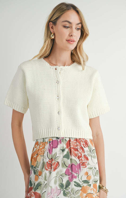 Sadie & Sage Coco Buttoned Short Sleeve Sweater