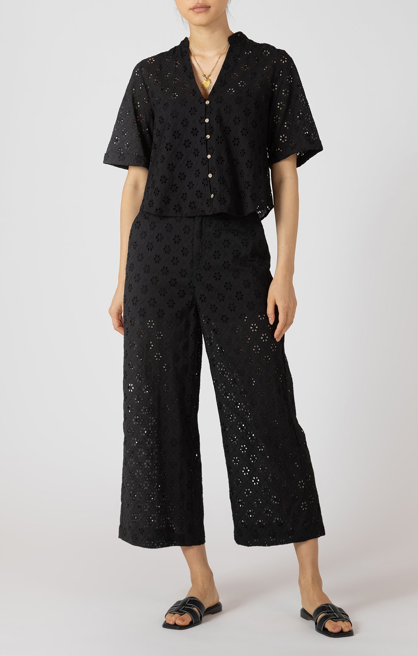 Black Tape Cutwork Embroidery Blouse