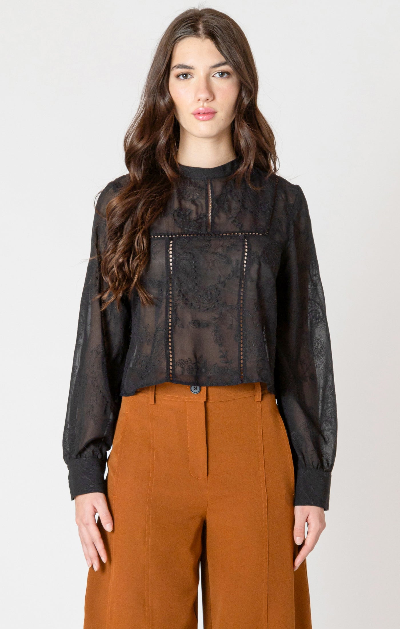 Black Tape Embroidered Lace Insert Top