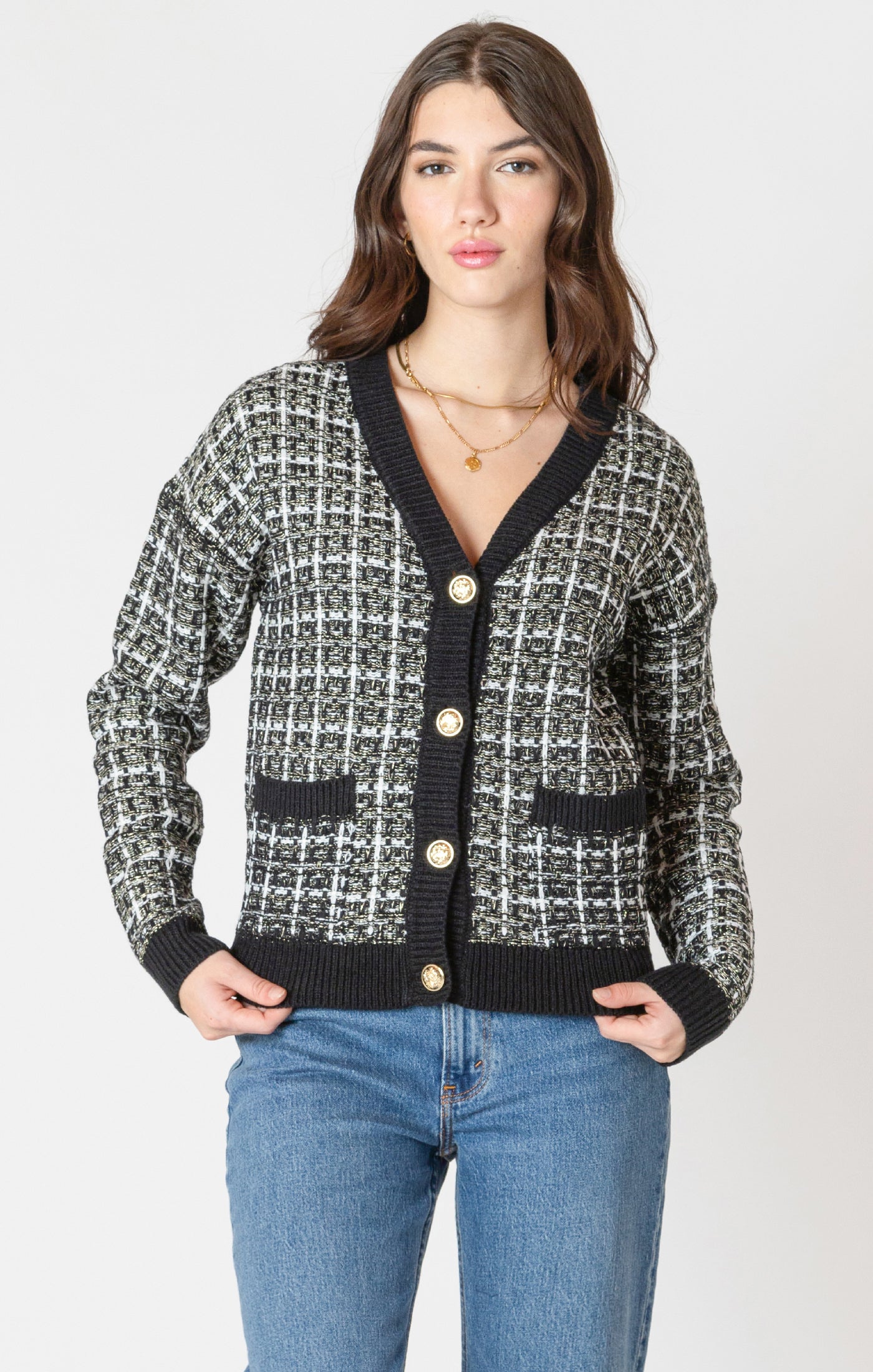 Black Tape Tweed Texture Cardigan