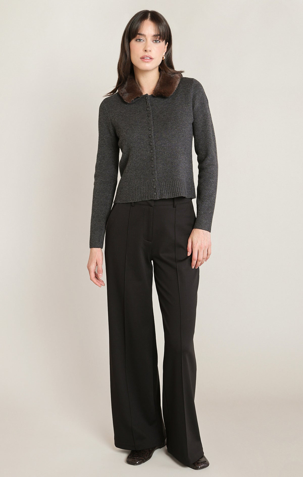 Black Tape Fur Lapel Cardigan