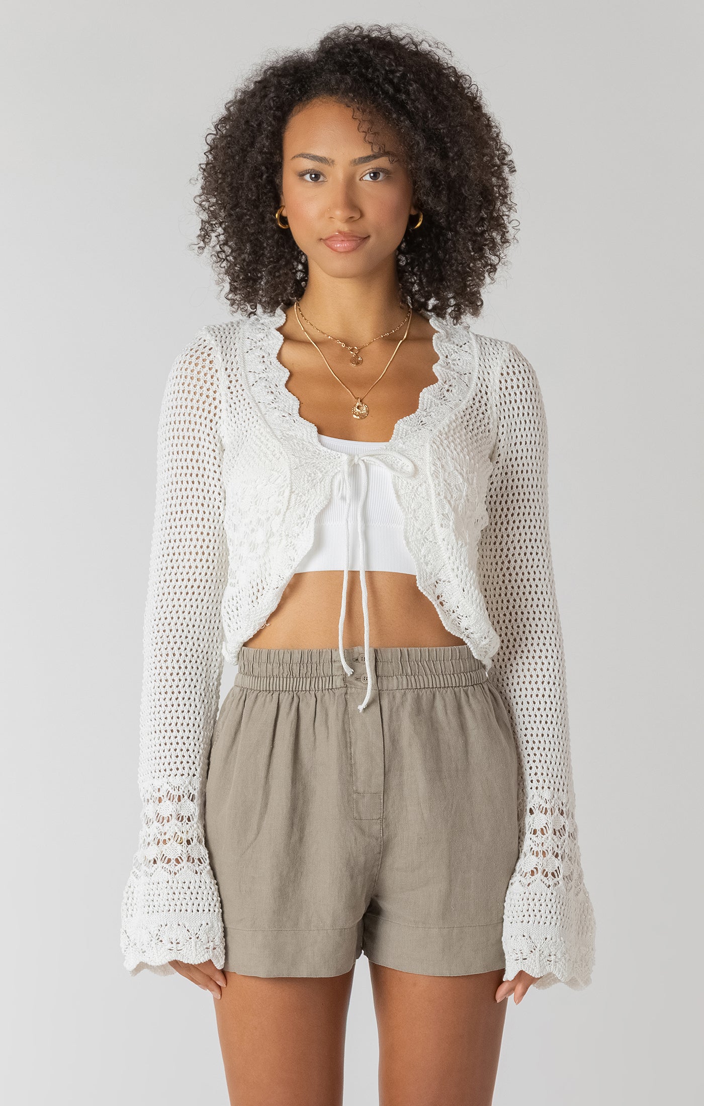 Room 34 Tie Front Crochet Cardigan