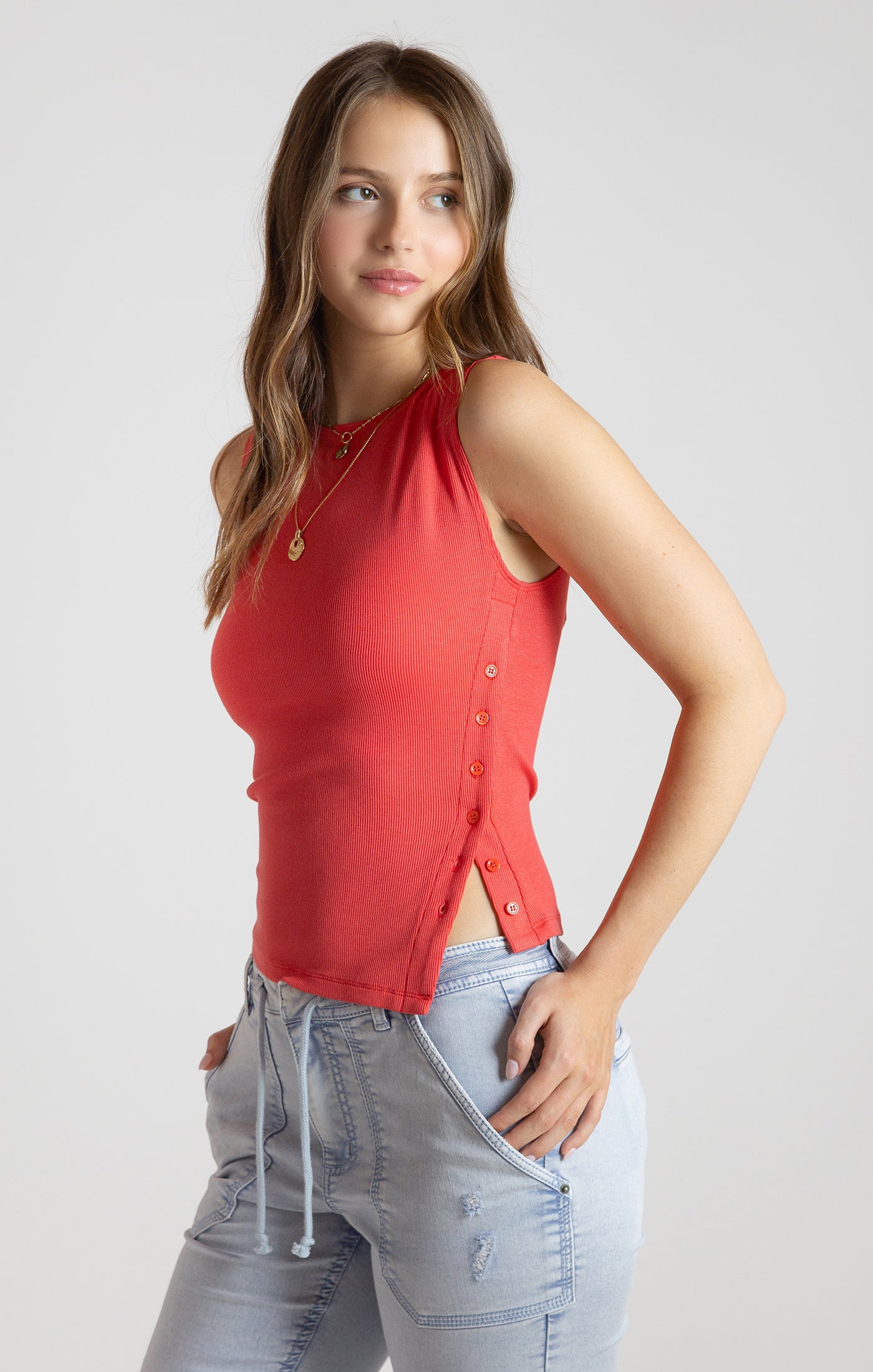 Dex Asymmetrical Button Detail Tank