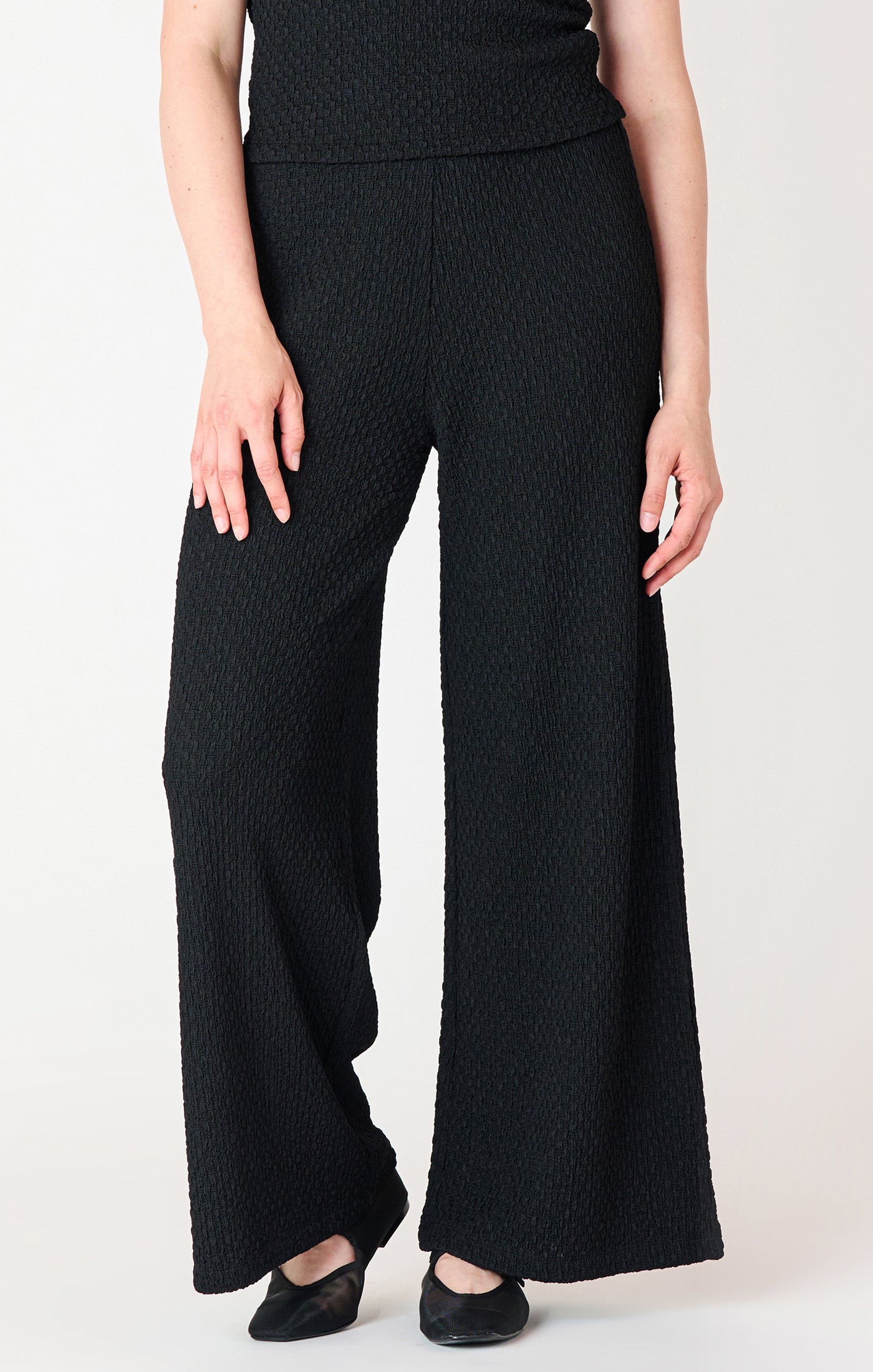 Black Tape Textured Flowy Wide Leg Pants