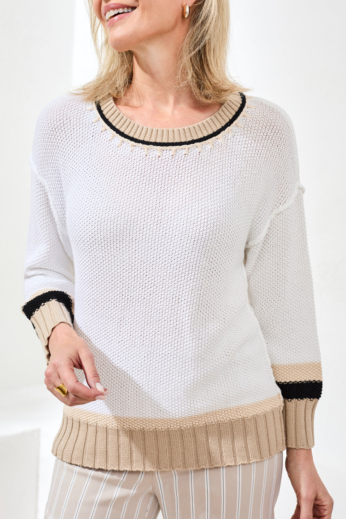 Tribal Crew Neck Sweater With Stitch Detail