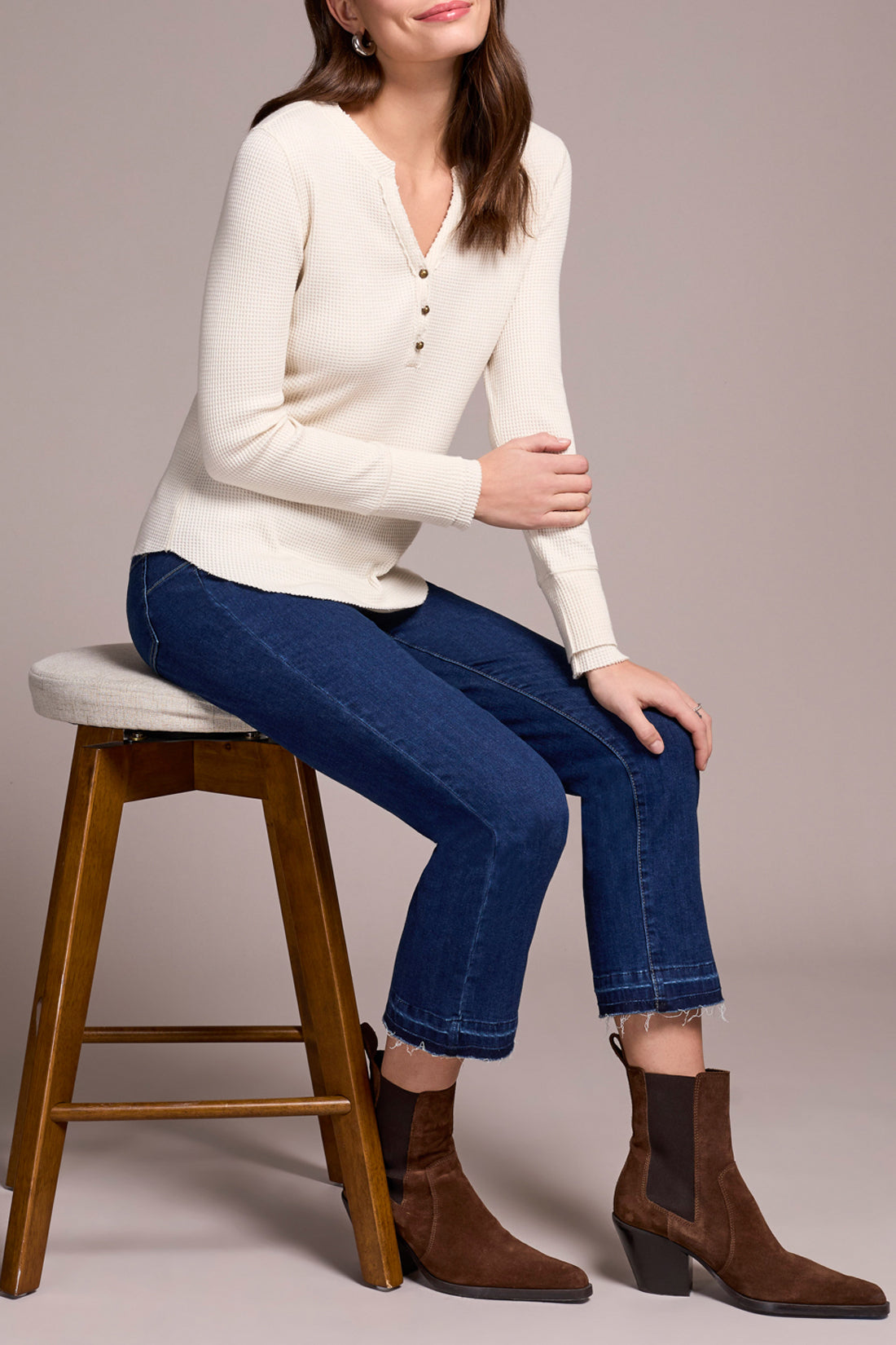 Tribal Henley Top With Buttons