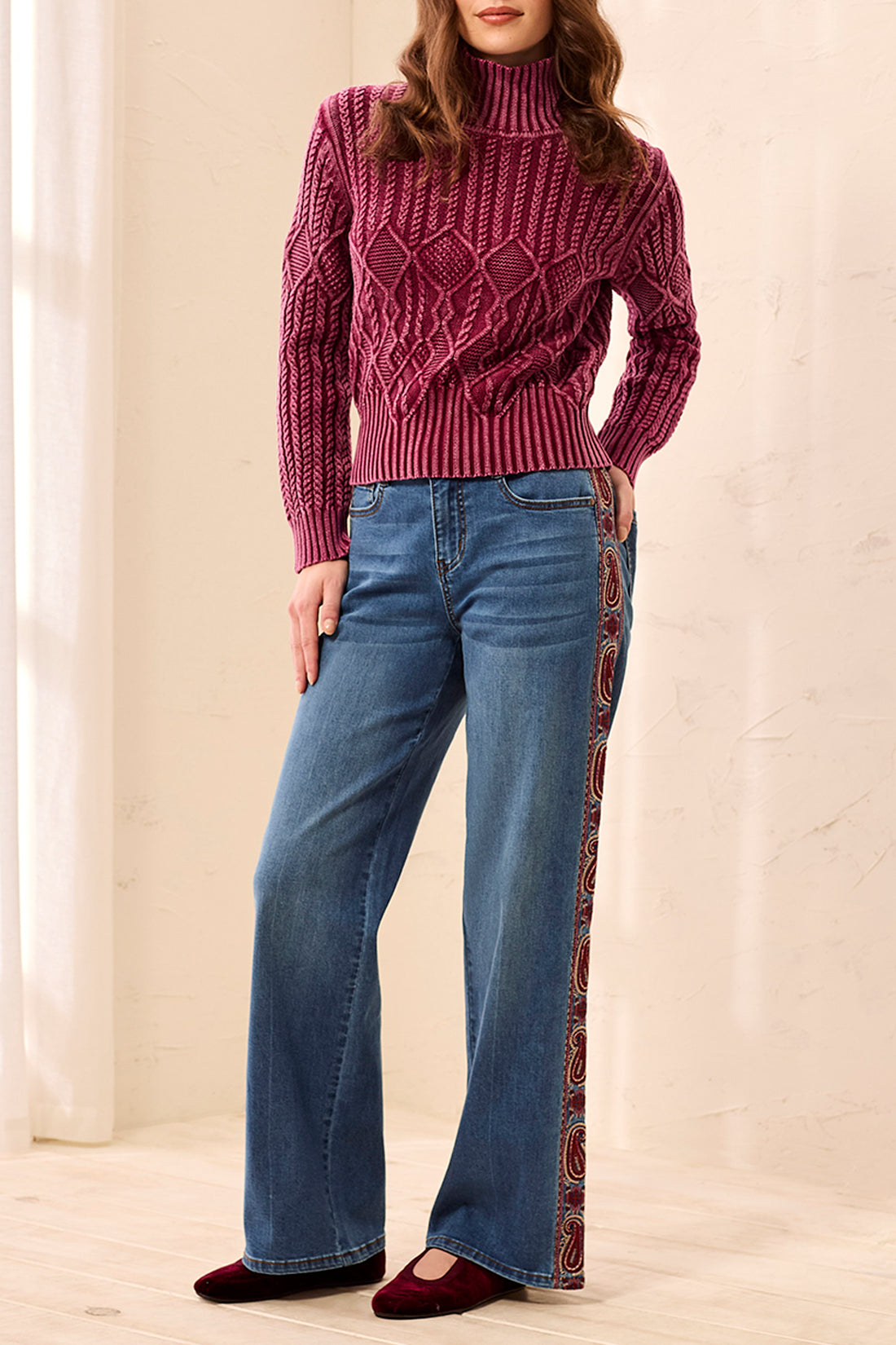 Tribal Audrey Wide Denim With Fancy Embroidery
