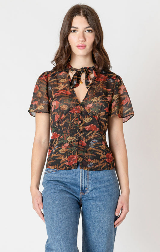 Black Tape Button Front Blouse