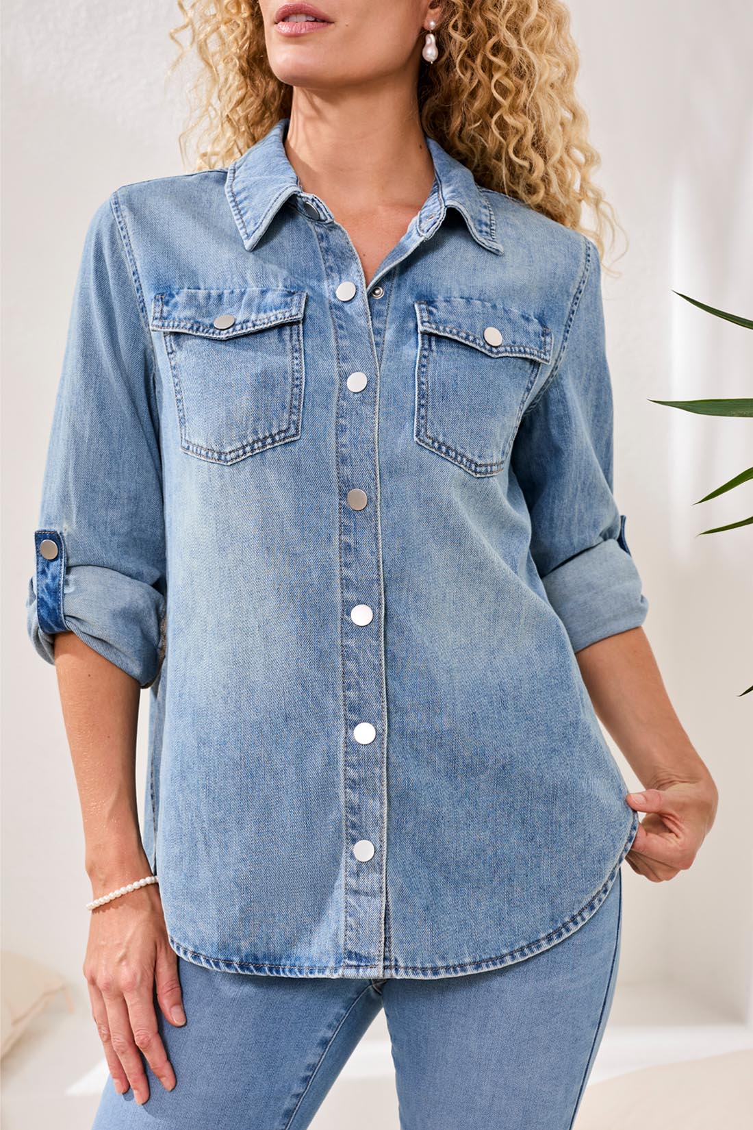 Tribal Classic Denim Shirt With Roll Up Sleeves