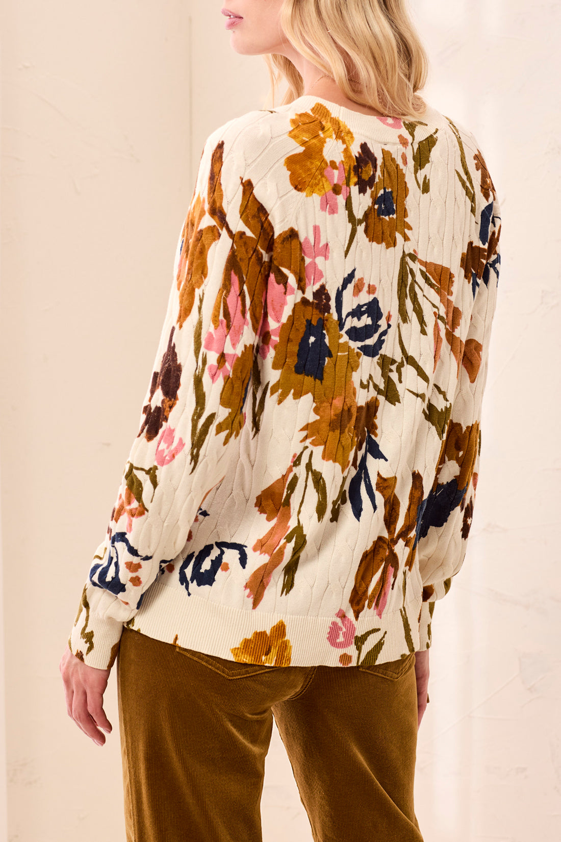 Tribal Cable Cotton Crew Neck Sweater