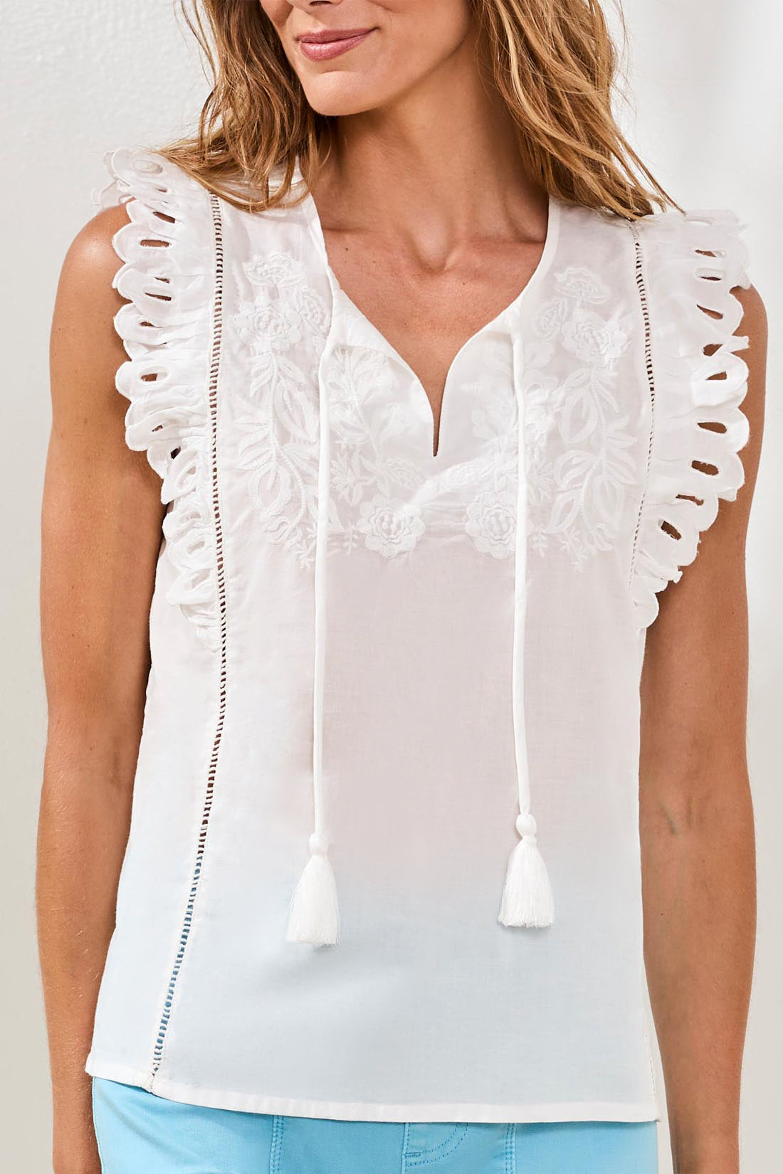 Tribal Frill Sleeve Blouse With Embroidery