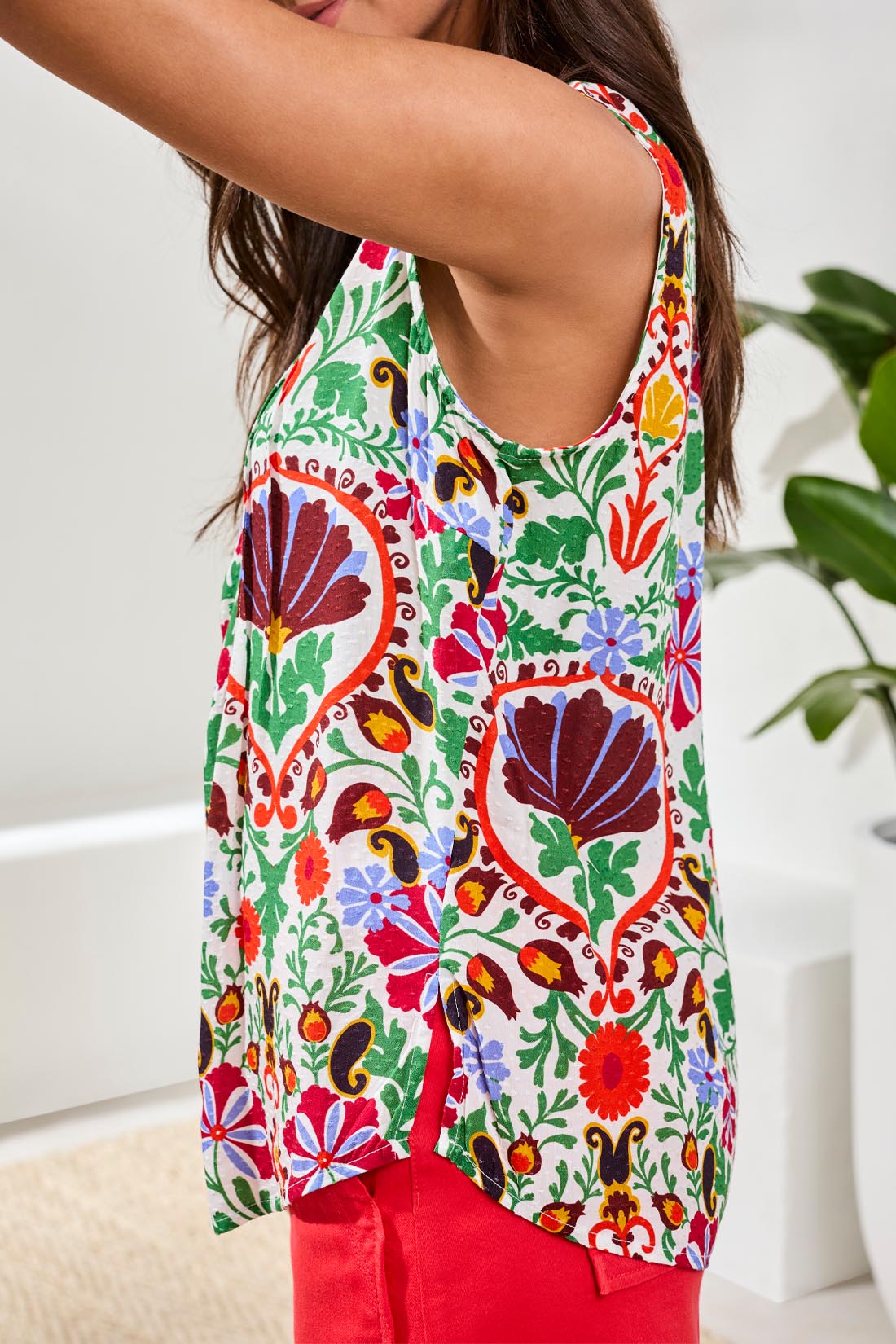 Tribal Sleeveless Blouse With Pintucks