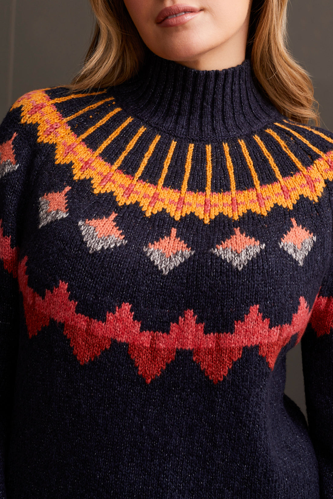 Tribal Mock Neck Intarsia Sweater