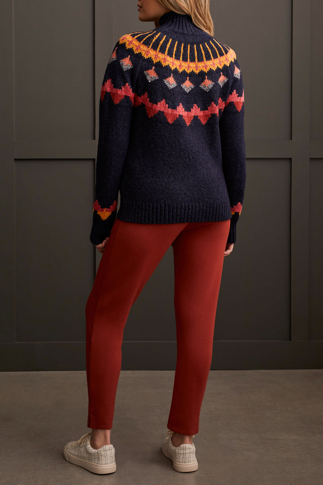 Tribal Mock Neck Intarsia Sweater