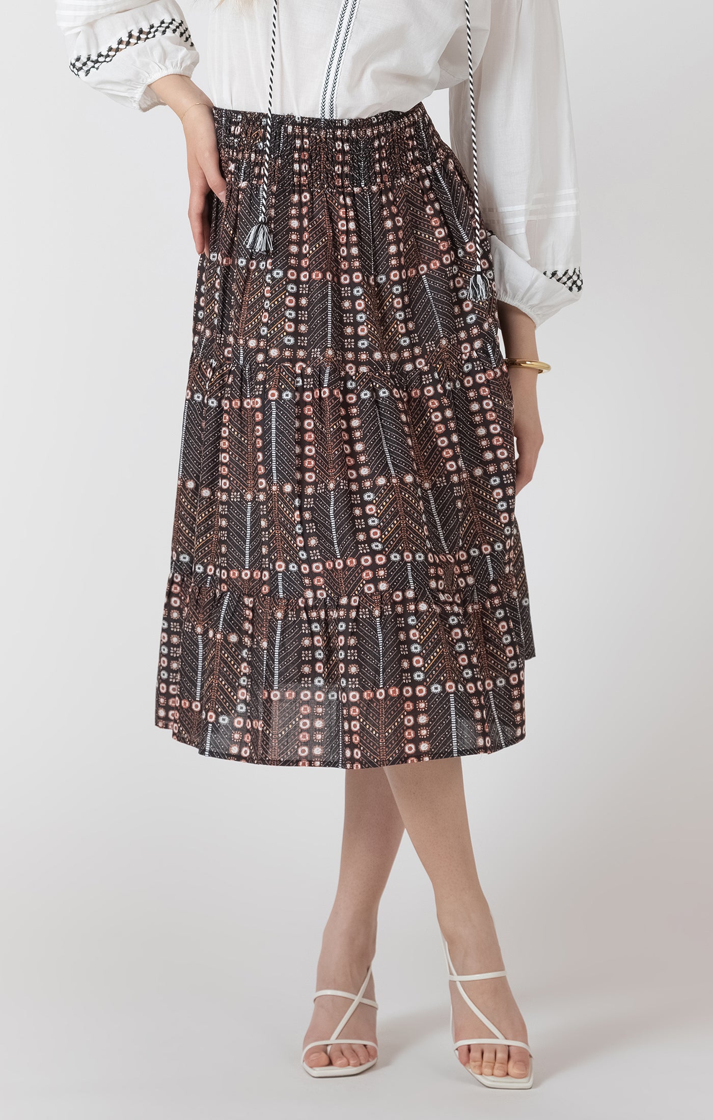 Black Tape Smocked Waist Midi Skirt