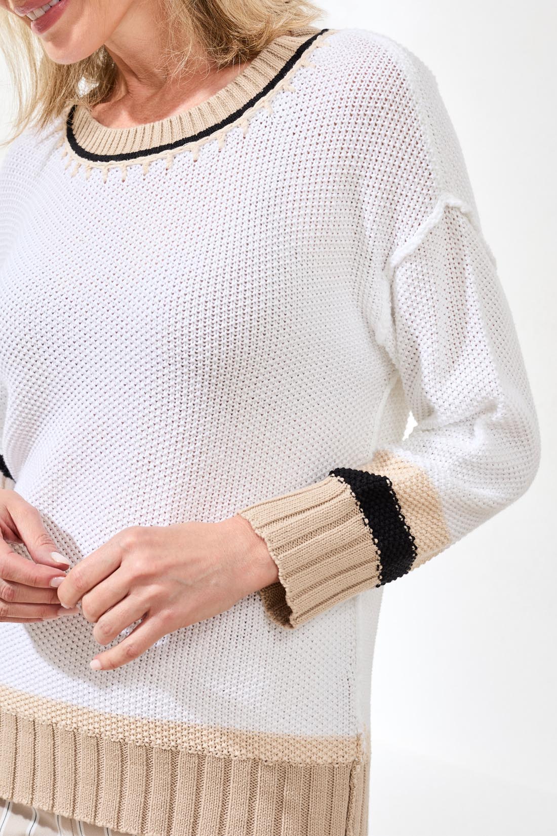 Tribal Crew Neck Sweater With Stitch Detail