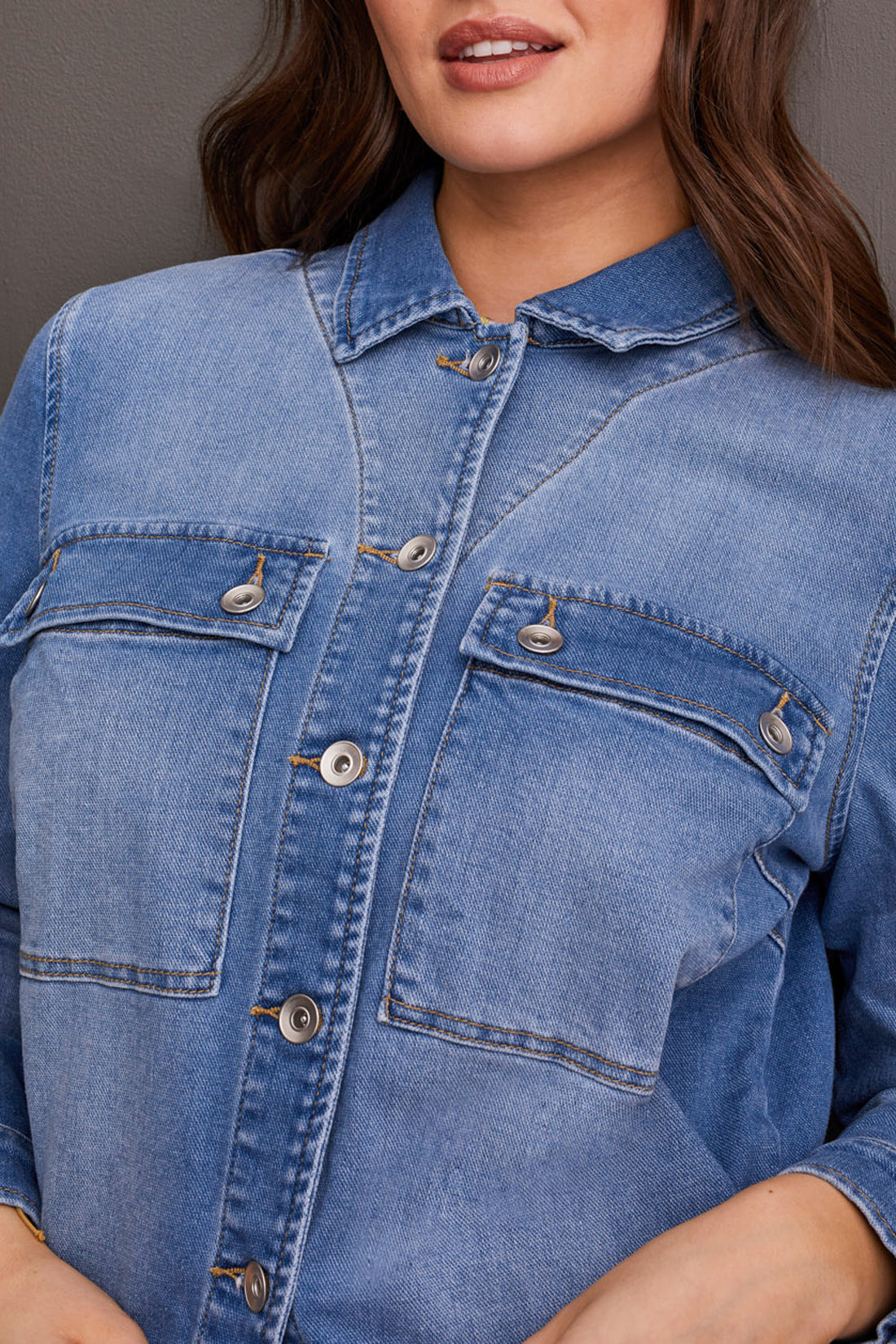 Tribal Textured Denim Jacket With Patch Pockets