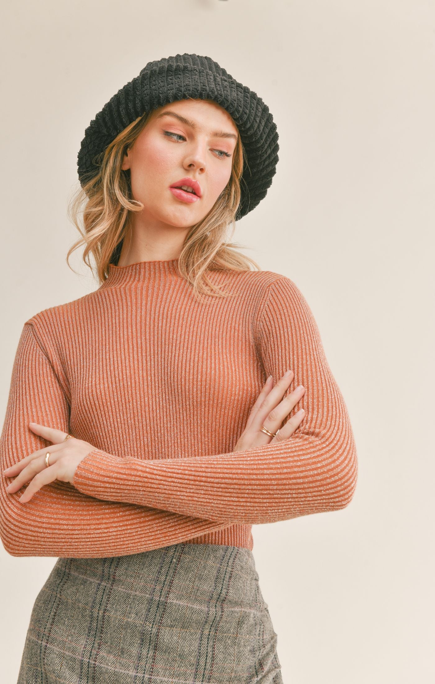Sage The Label Ribbed Mock Neck Sweater