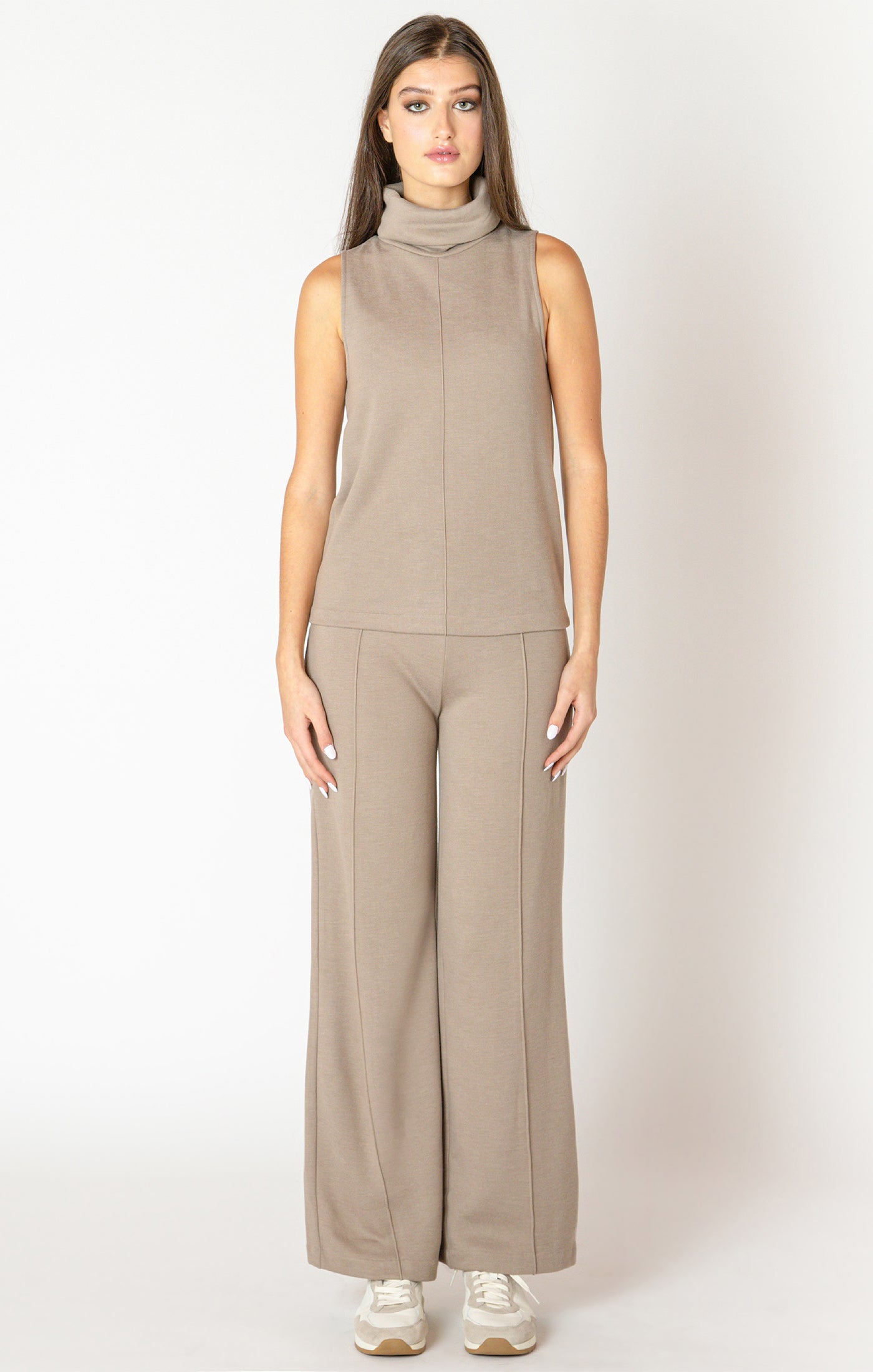 Black Tape Rolled Neck Seamed Top