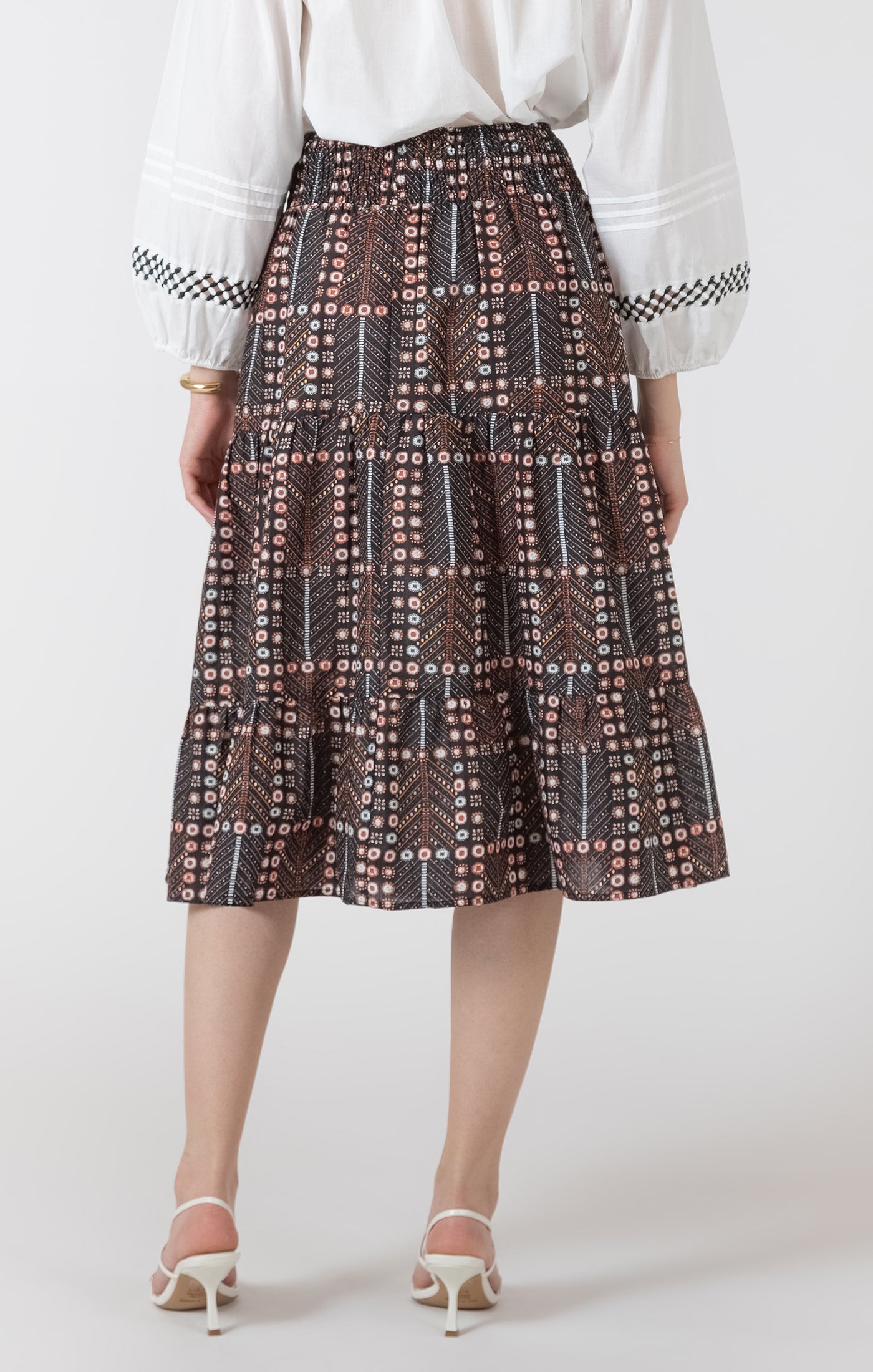 Black Tape Smocked Waist Midi Skirt