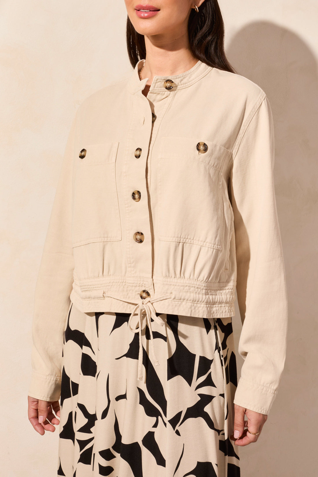 Tribal Button Front Jacket With Drawcord In Hem