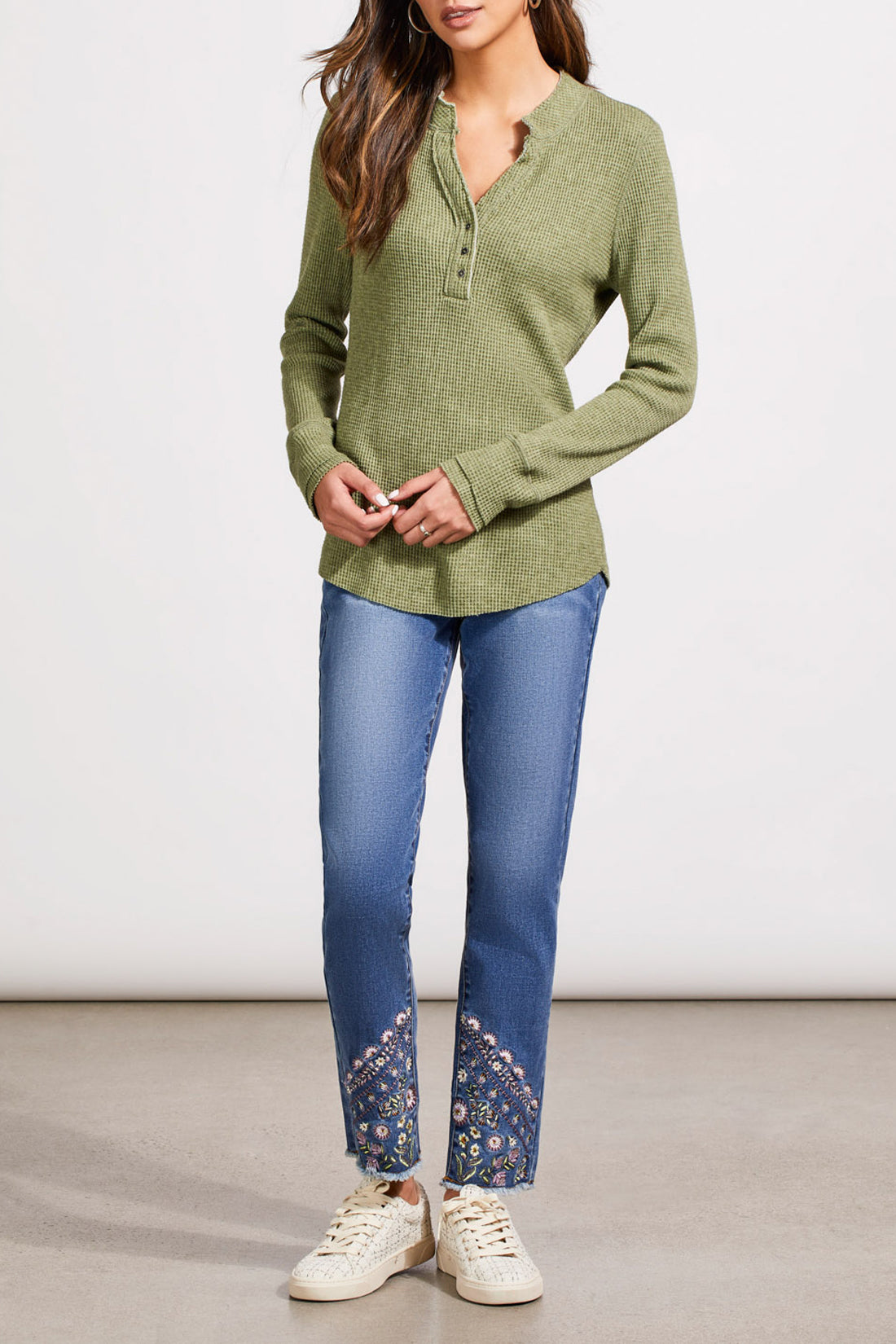 Tribal Soft Washed Waffle Henley Top Clover Leaf